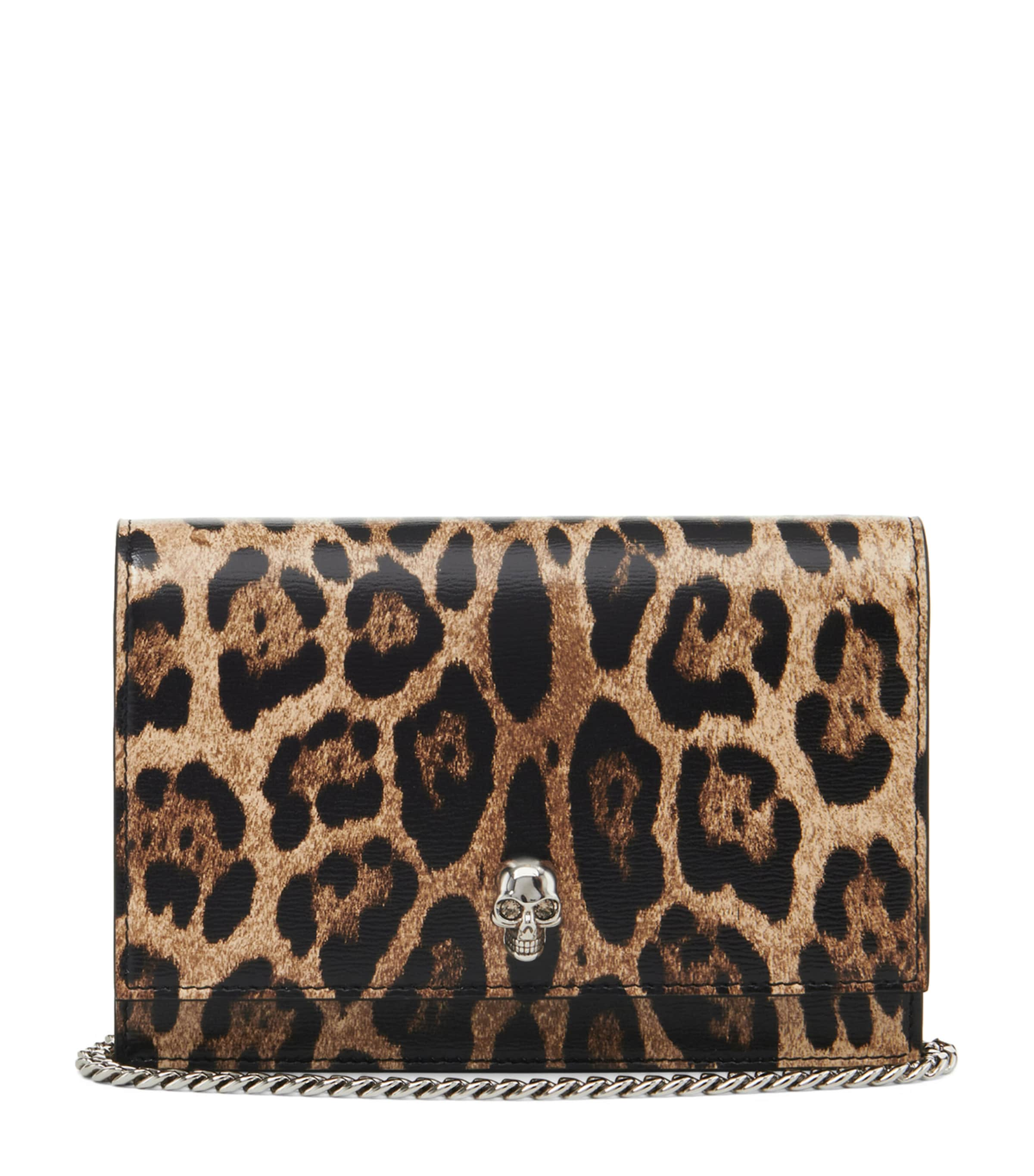 Alexander Mcqueen Mini Leopard Print Skull Cross-body Bag In Metallic