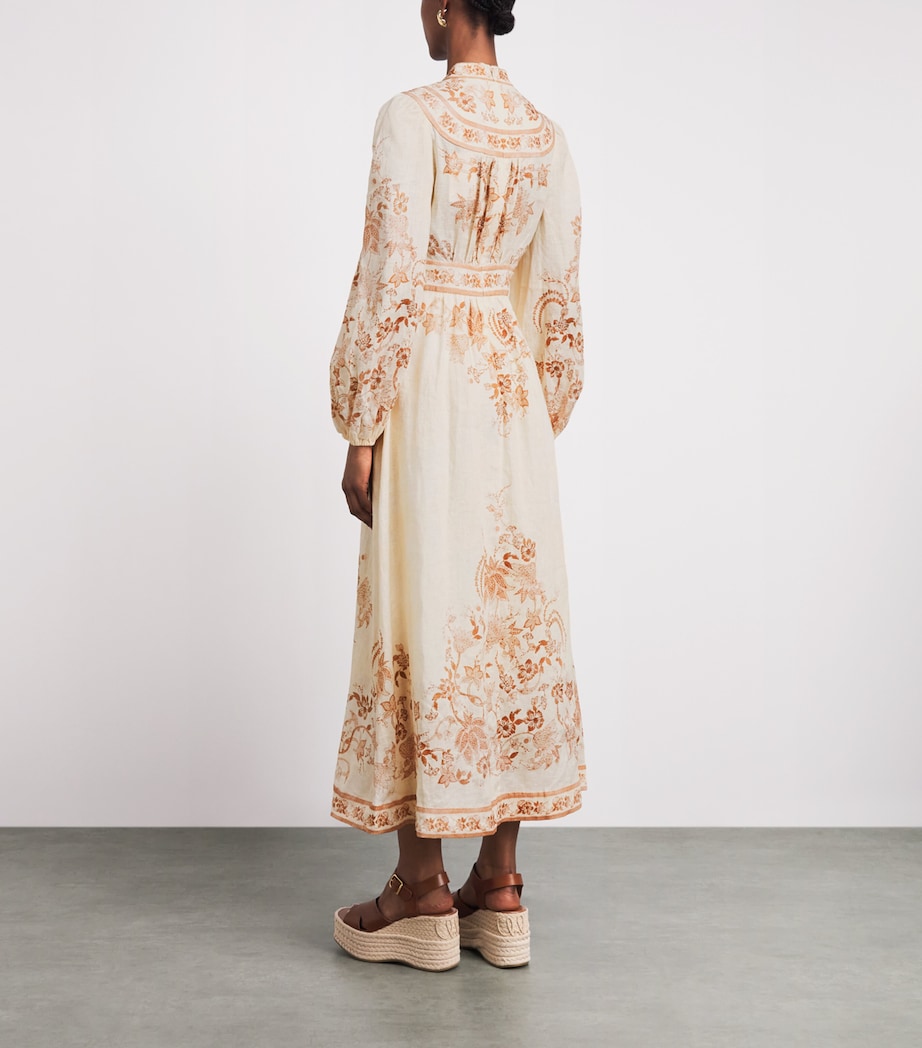 Zimmermann Womens Linen Indra Plunge Midi Dress Cream Tan Floral Image 4