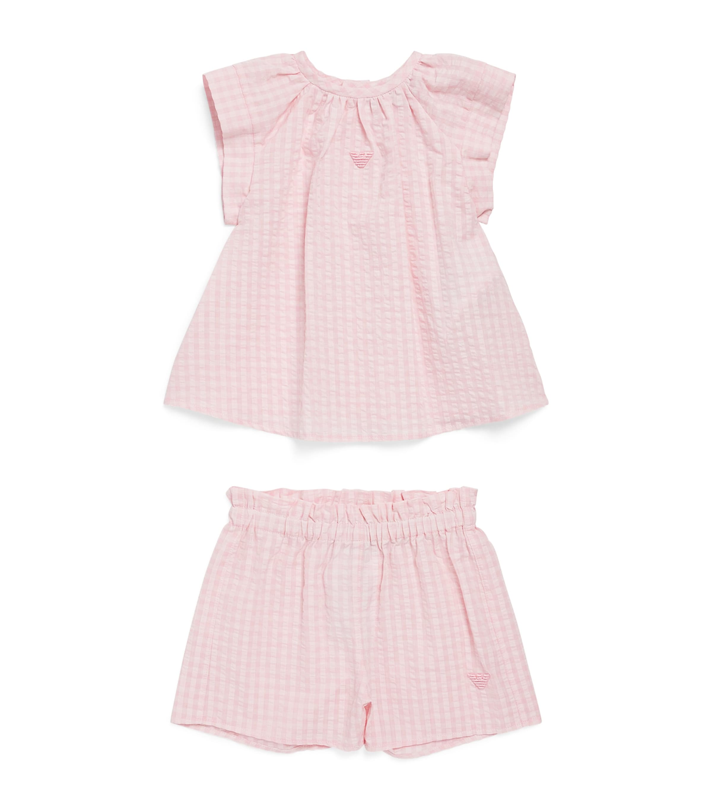 Shop Emporio Armani Cotton Gingham Top And Shorts Set In Pink