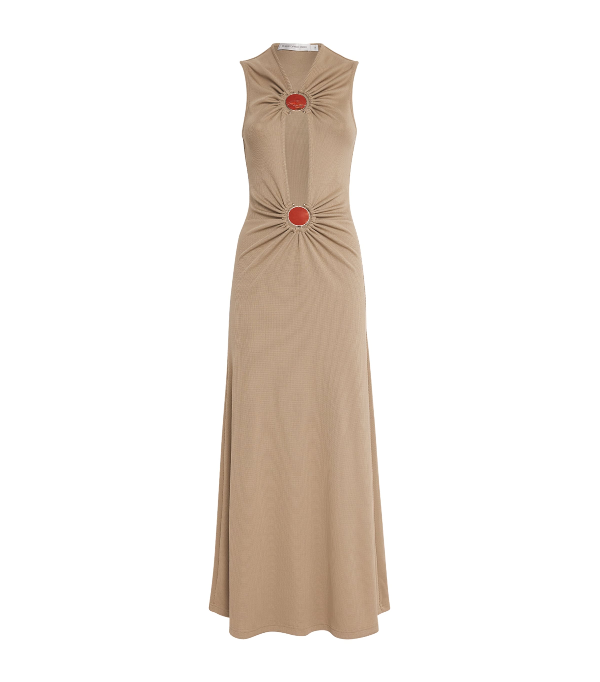 Christopher Esber Mineral Stone-detail Cut-out Maxi Dress In Gold