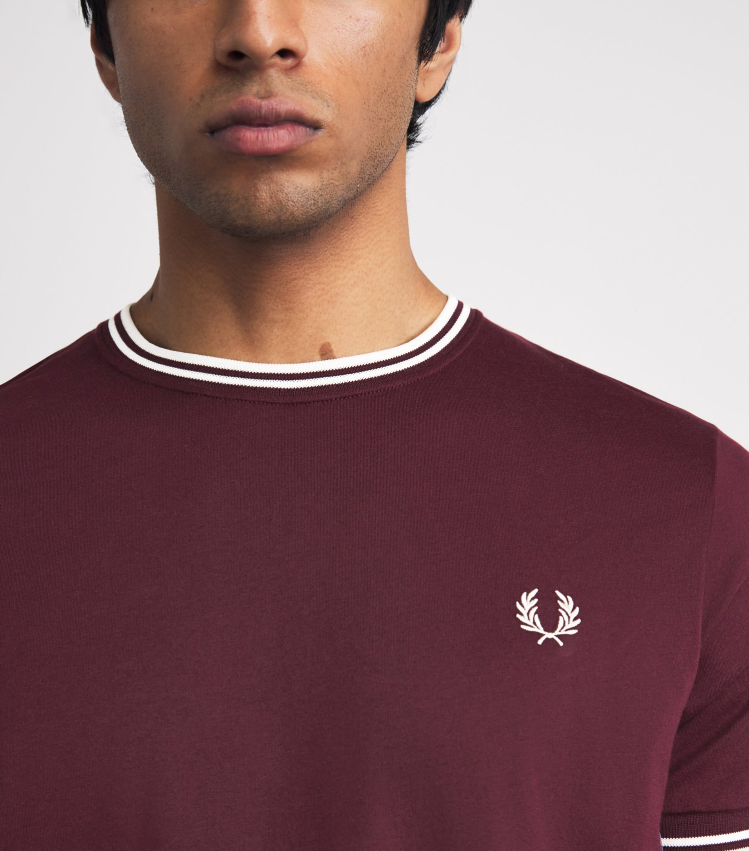 Fred Perry Mens Cotton Twin Tipped T-Shirt Oxblood / Ecru Image 3