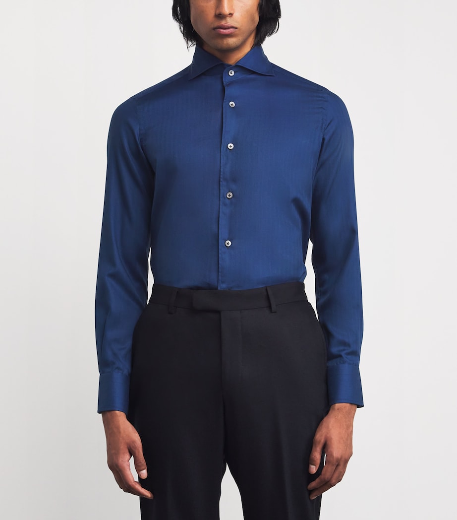 Cotton Herringbone Shirt NAVY Image 3