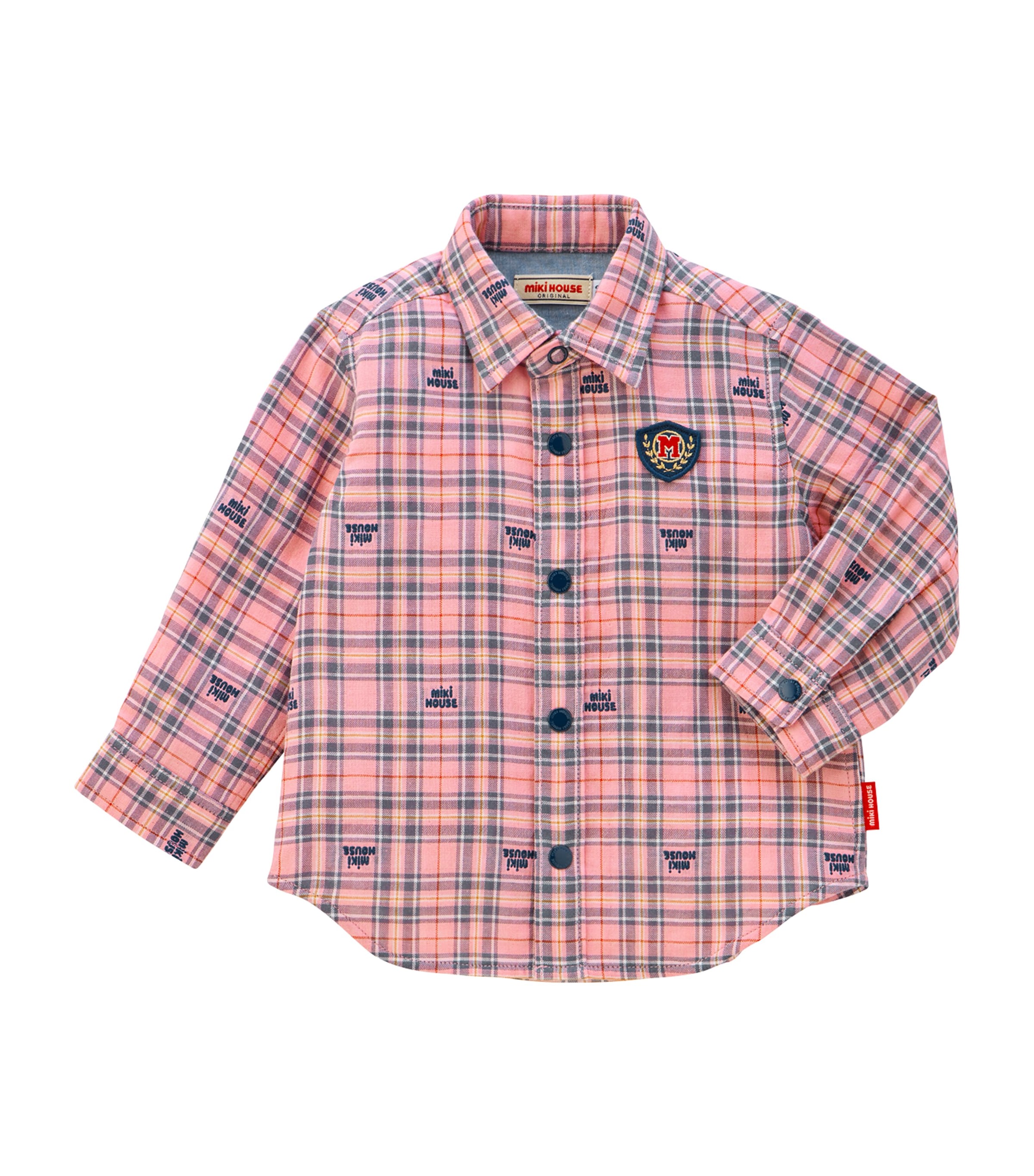 Miki House Kids' Check Logo Shirt In Pink