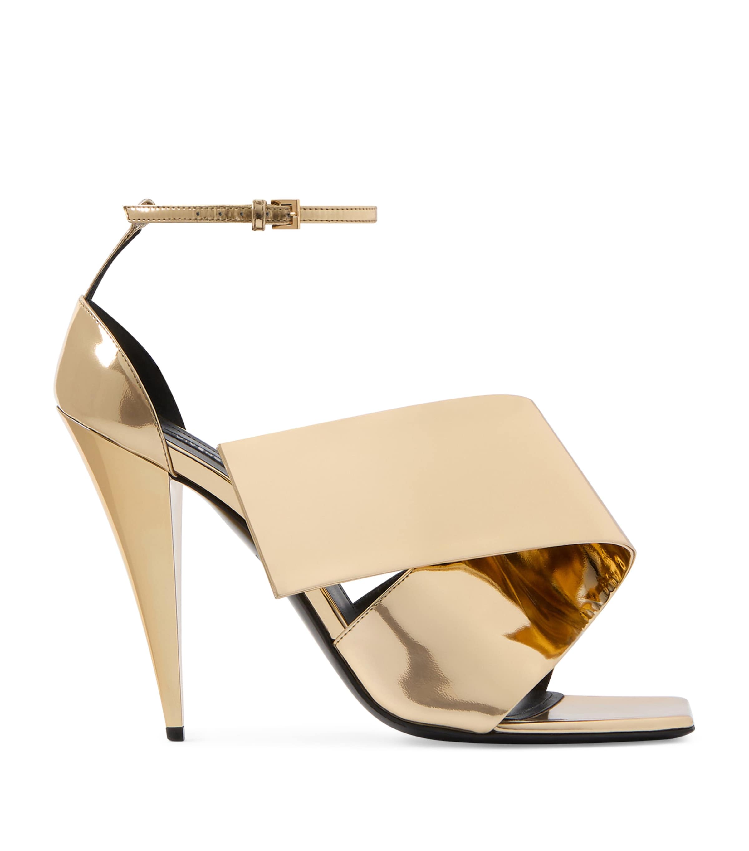 Leather and Silk Twisted Ribbon Heeled Sandals 95 GOLDEN Image 1