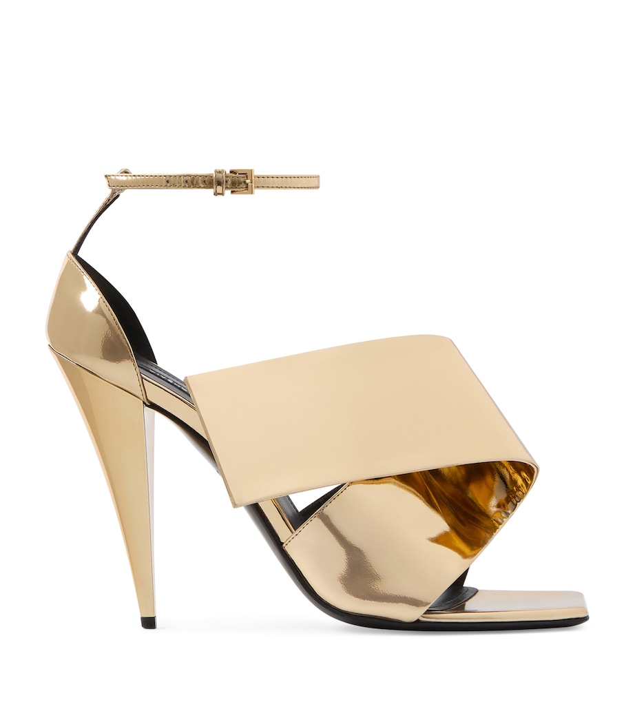 Leather and Silk Twisted Ribbon Heeled Sandals 95 GOLDEN Image 1