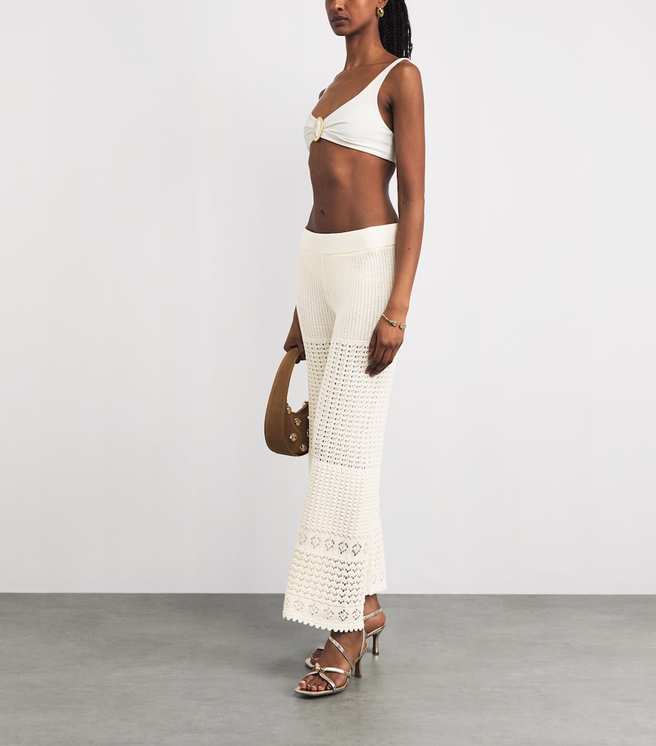 Eres Womens Crochet Emblème Wide-Leg Trousers Ecru Image 2