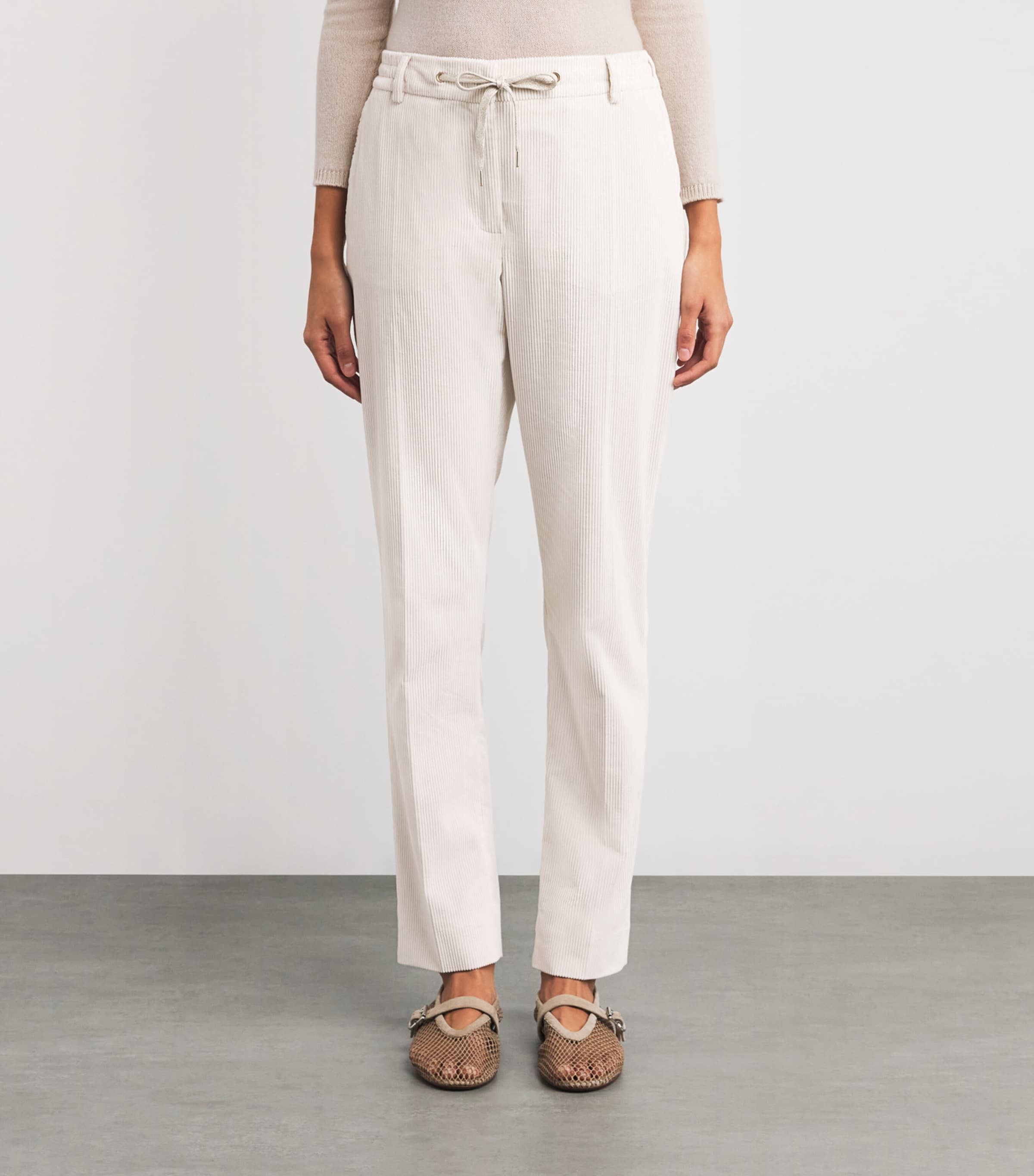 Corduroy Drawstring Straight Trousers AVORIO Image 3
