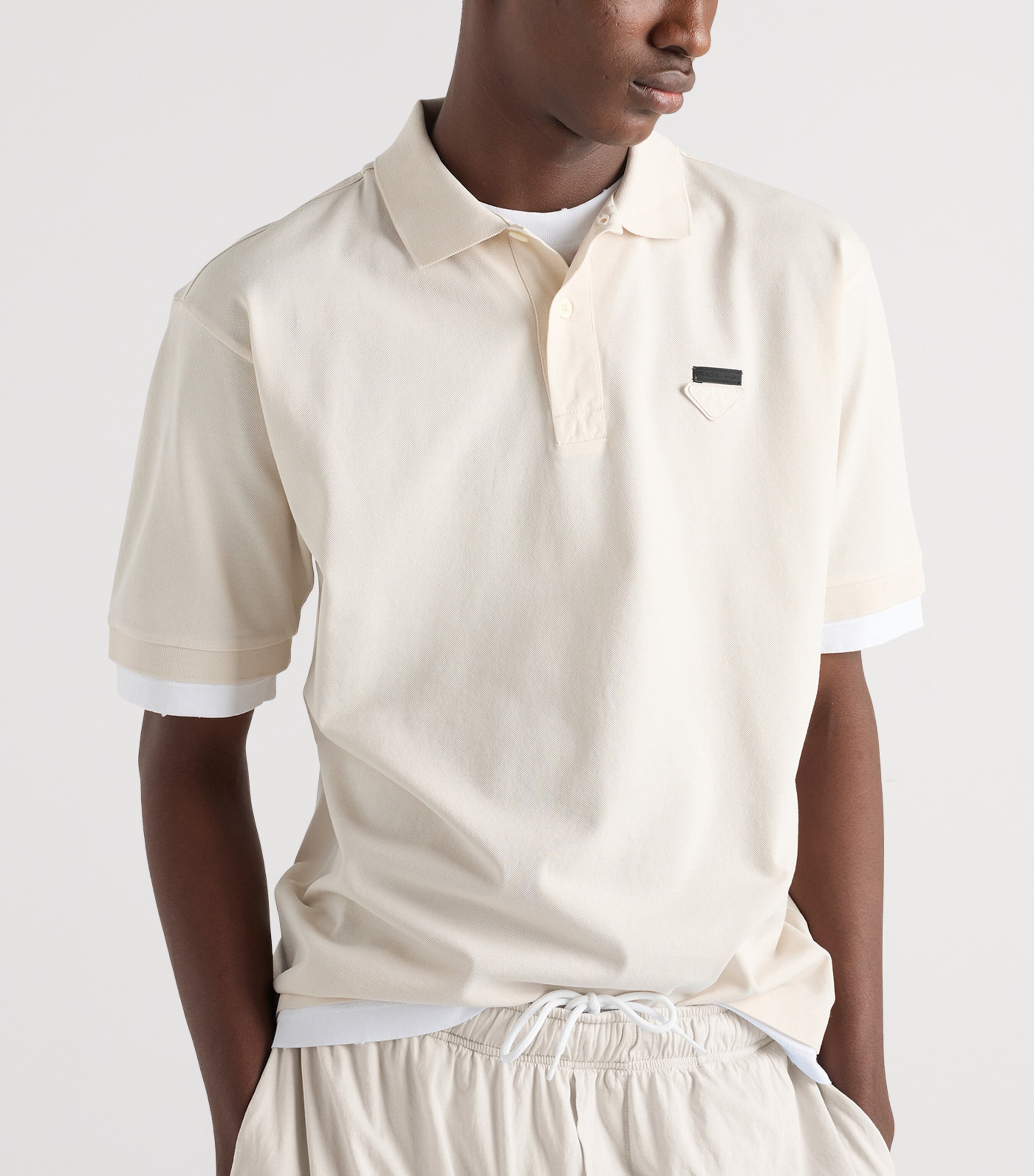 Prada Mens Cotton Layered Polo Shirt Neutral Image 3