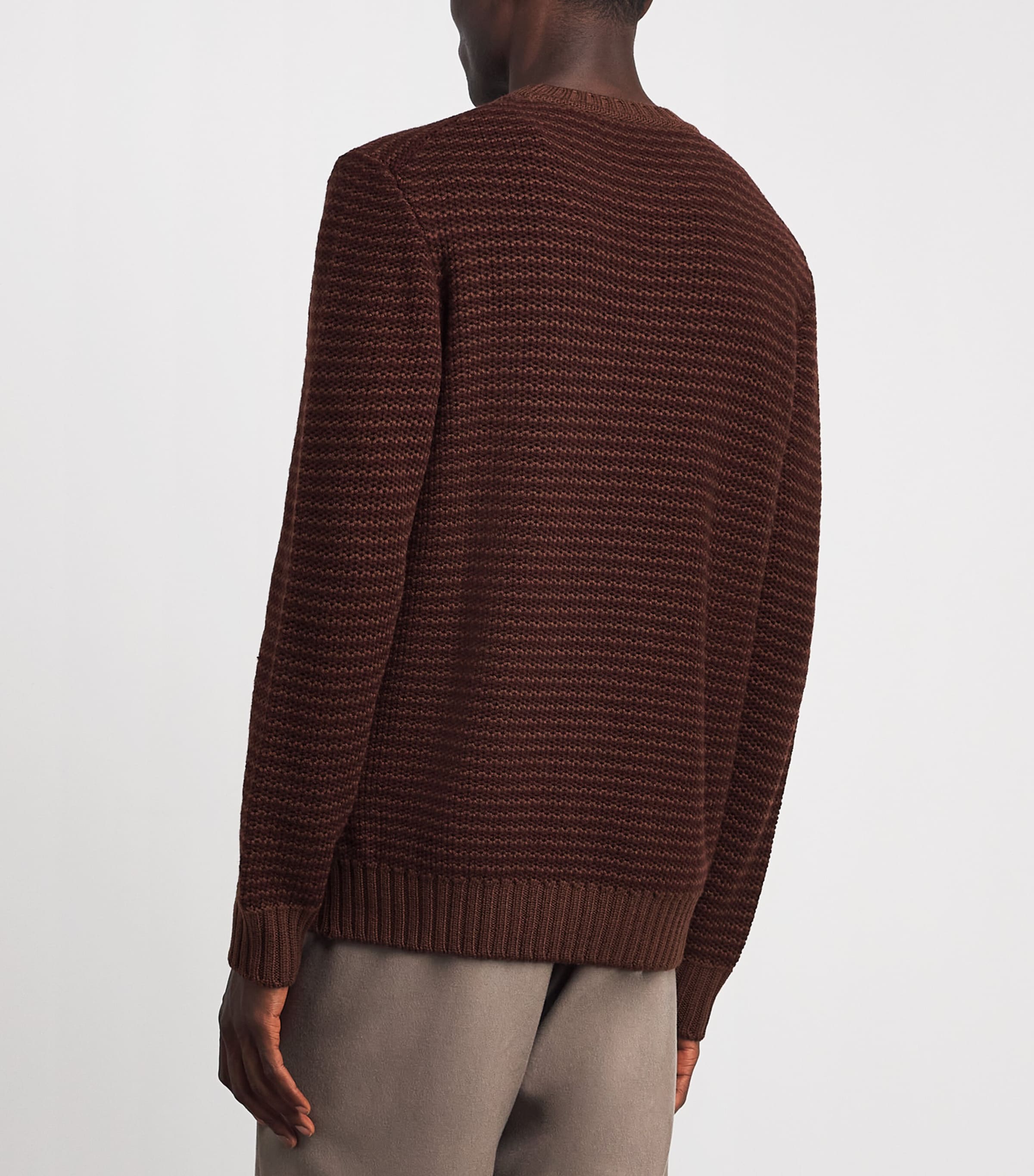 Corneliani Mens Virgin Wool-Cashmere Stripe Sweater Natural / Beige Image 5