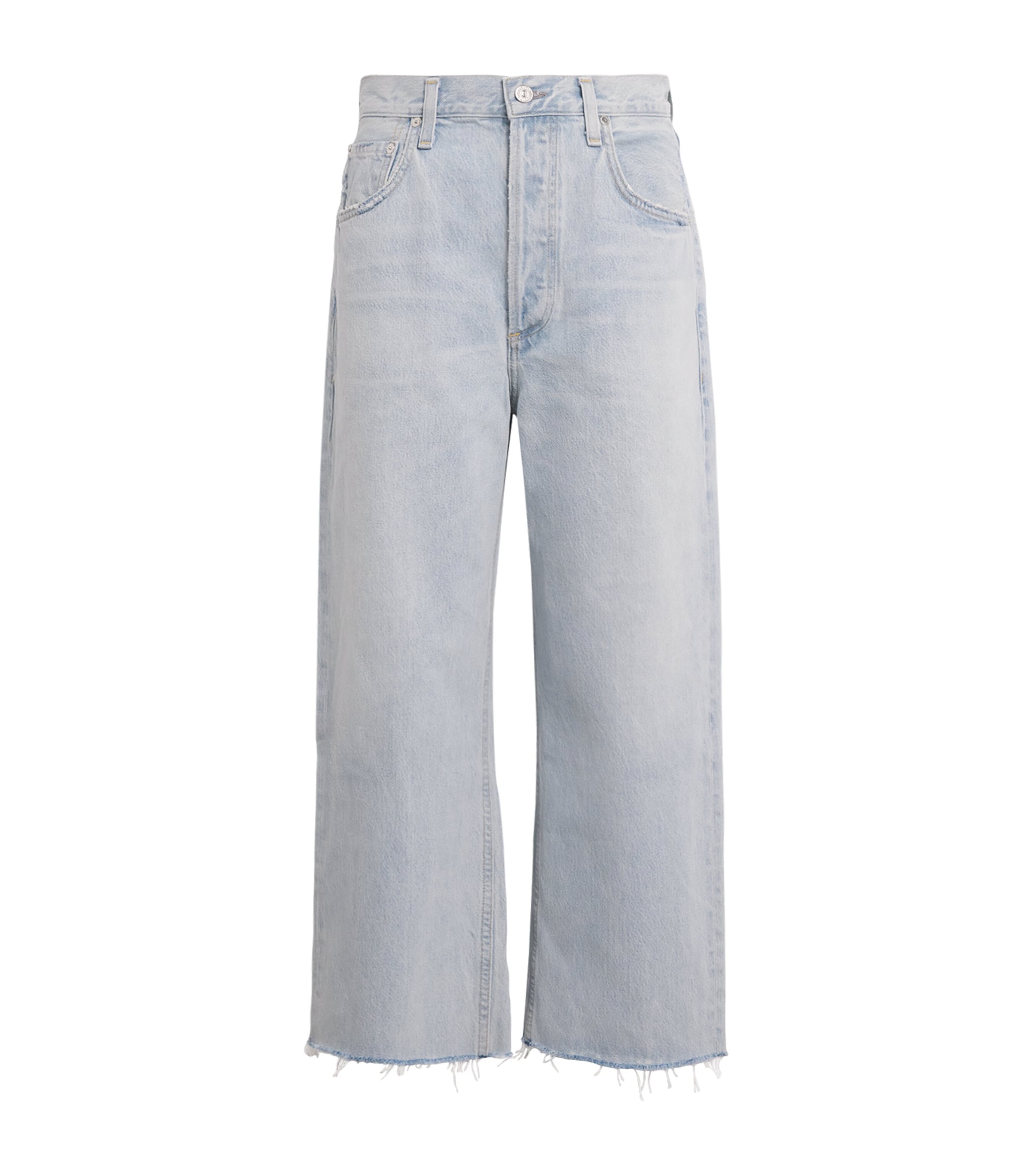Citizen Of Humanity Ayla Cropped Frayed High-rise Wide-leg Jeans In Blue