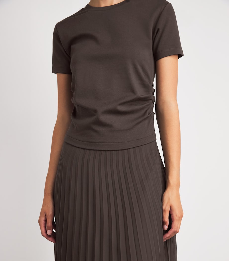 Claudie Pierlot Womens Ruched Pleated-Skirt Dress Chocolate Image 5