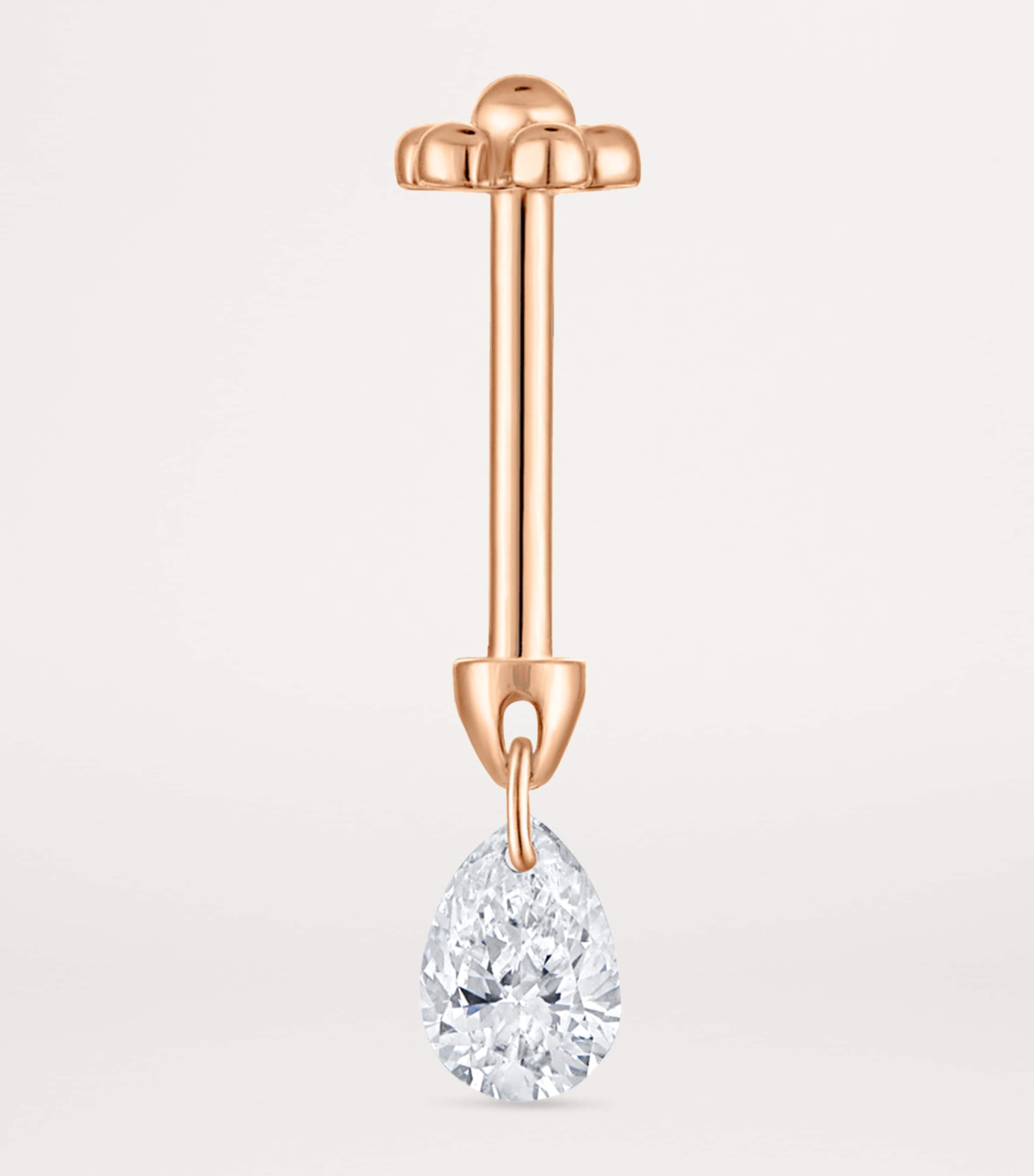 Maria Tash Rose Gold Floating Pear Diamond Charm Threaded Stud Earring (4mm) Rose Gold Image 4