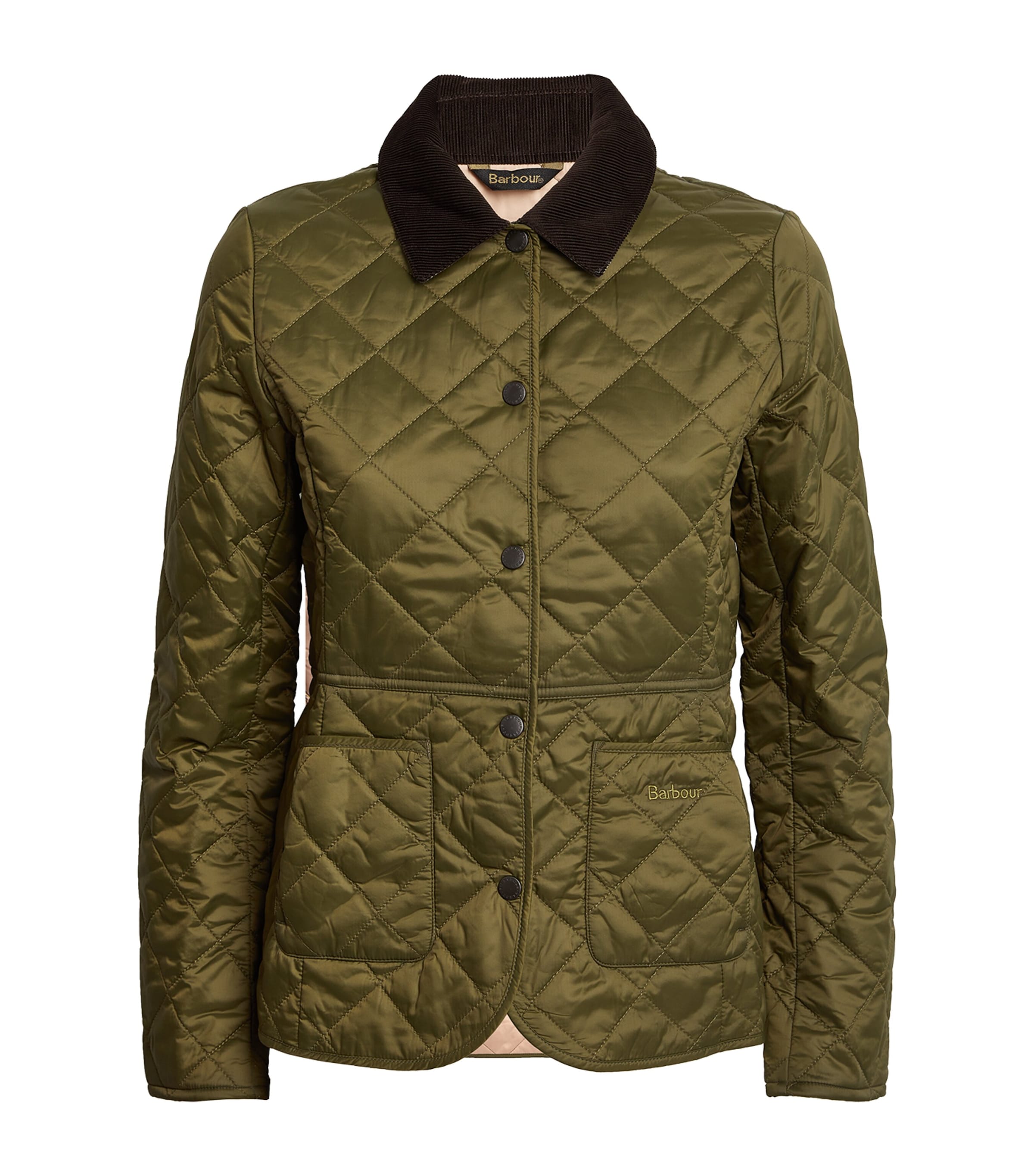 Barbour Womens Quilted Deveron Jacket Olive Pale Pink Image 1