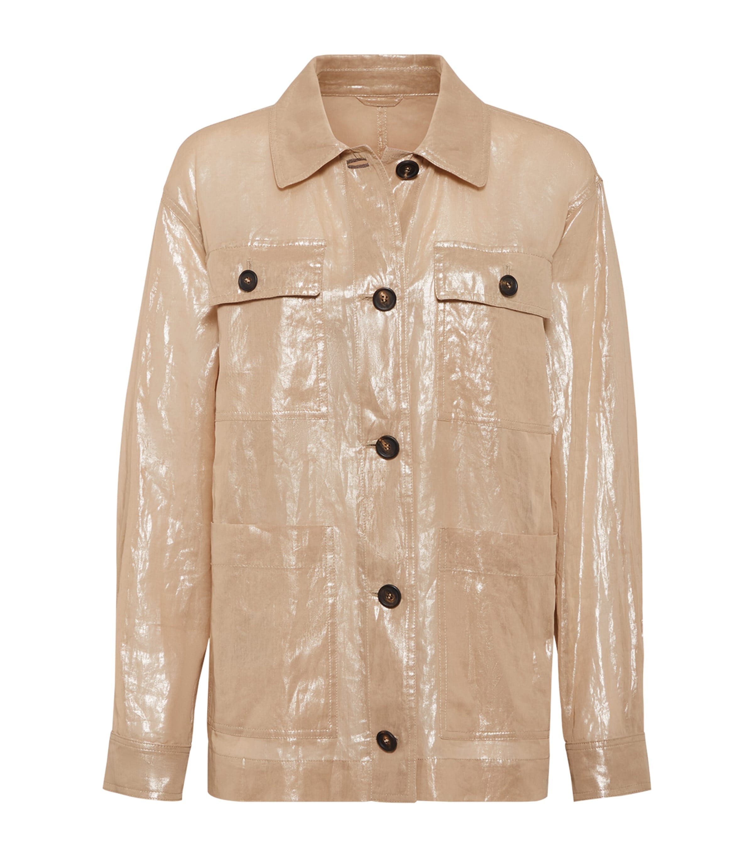 Brunello Cucinelli Cotton Gauze Lamé Shirt Jacket In Sand