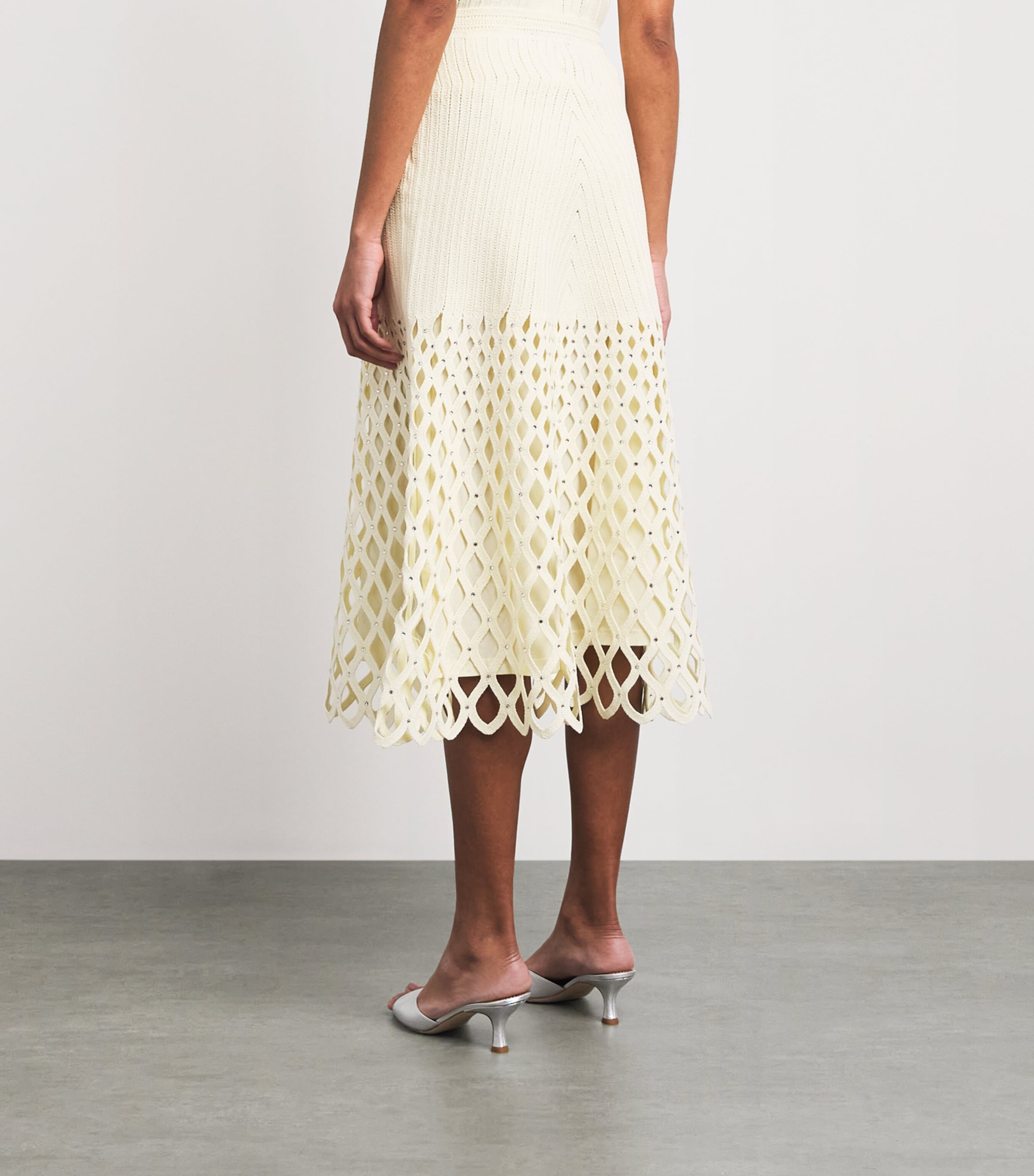 Maje Womens Embellished Crochet Midi Skirt Pale Yellow Image 5