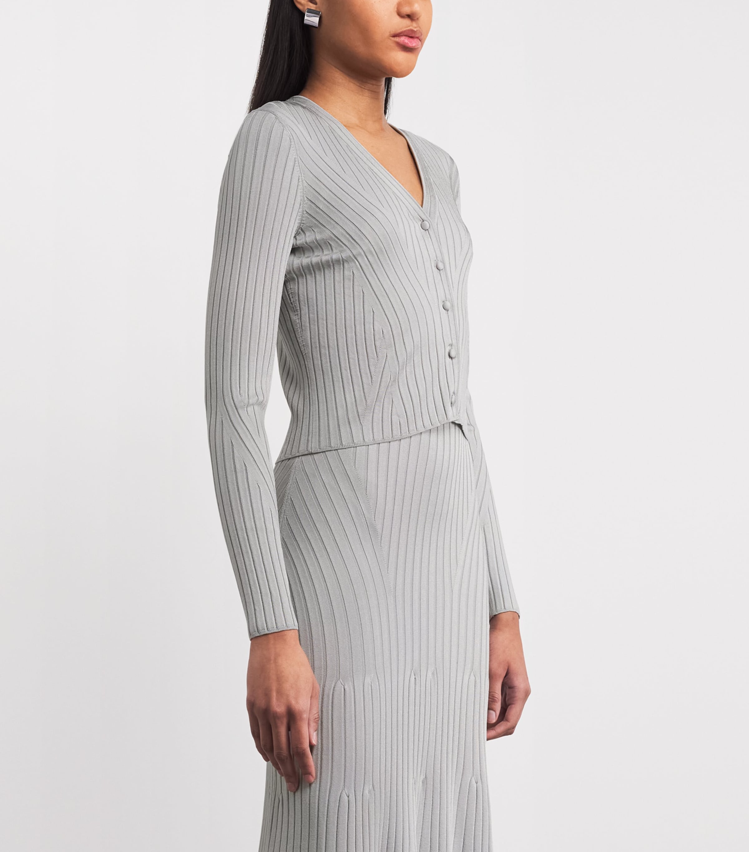 Adam Lippes Womens Rib-Knit V-Neck Cardigan Silver Image 4
