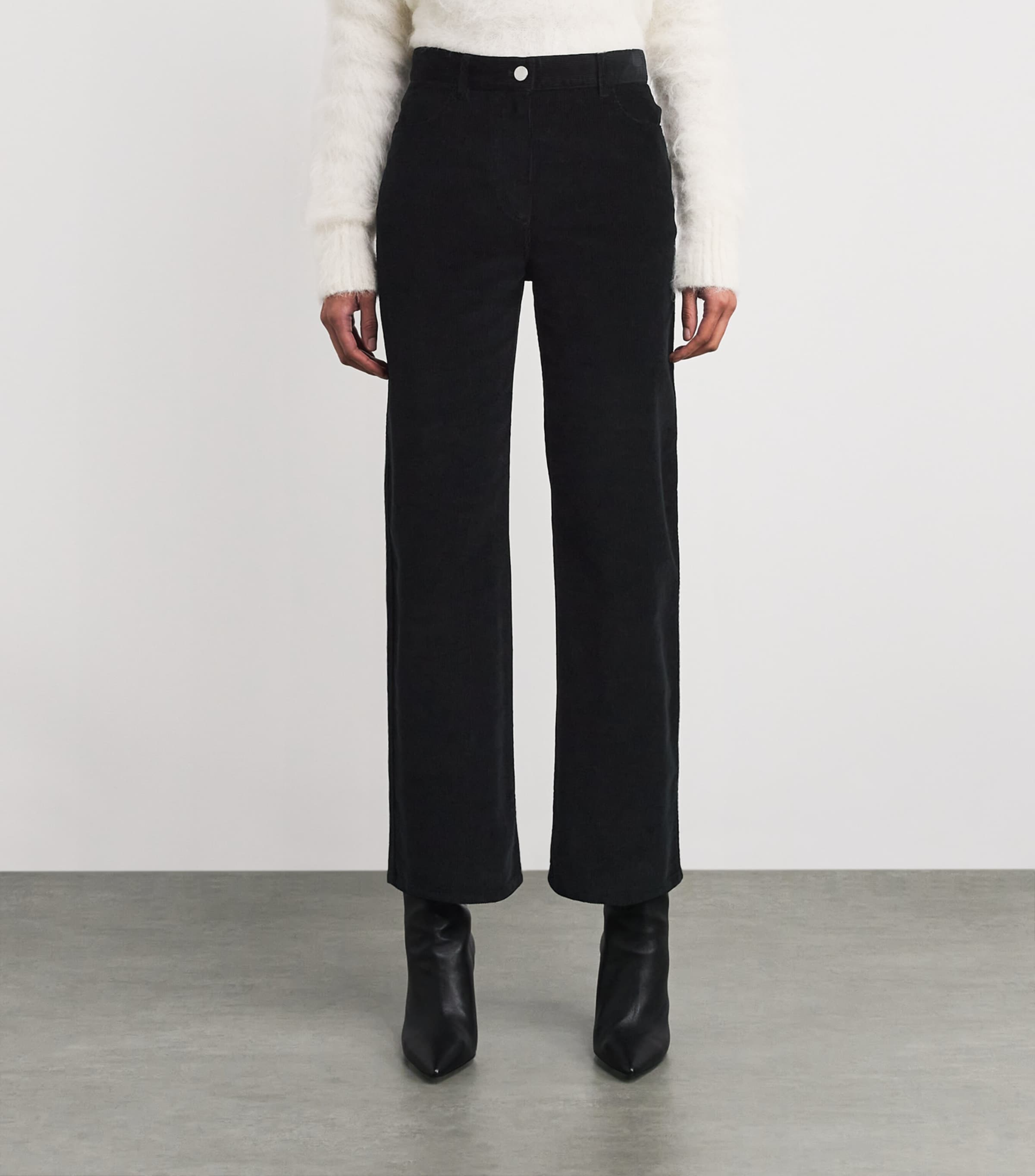 Cotton Corduroy Straight Trousers 001 BLACK Image 3