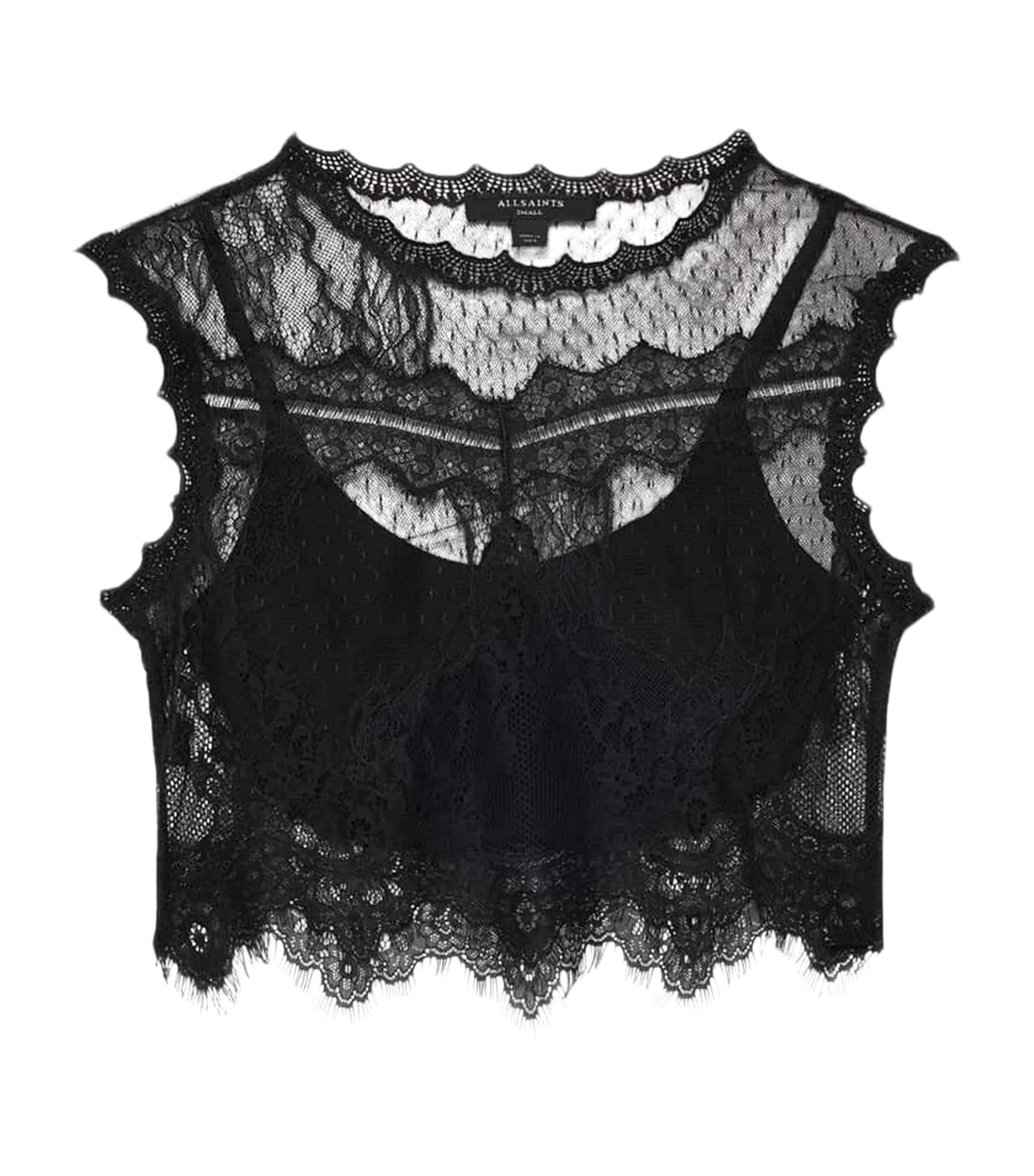 AllSaints Womens Lace Eliza Crop Top Black Image 1