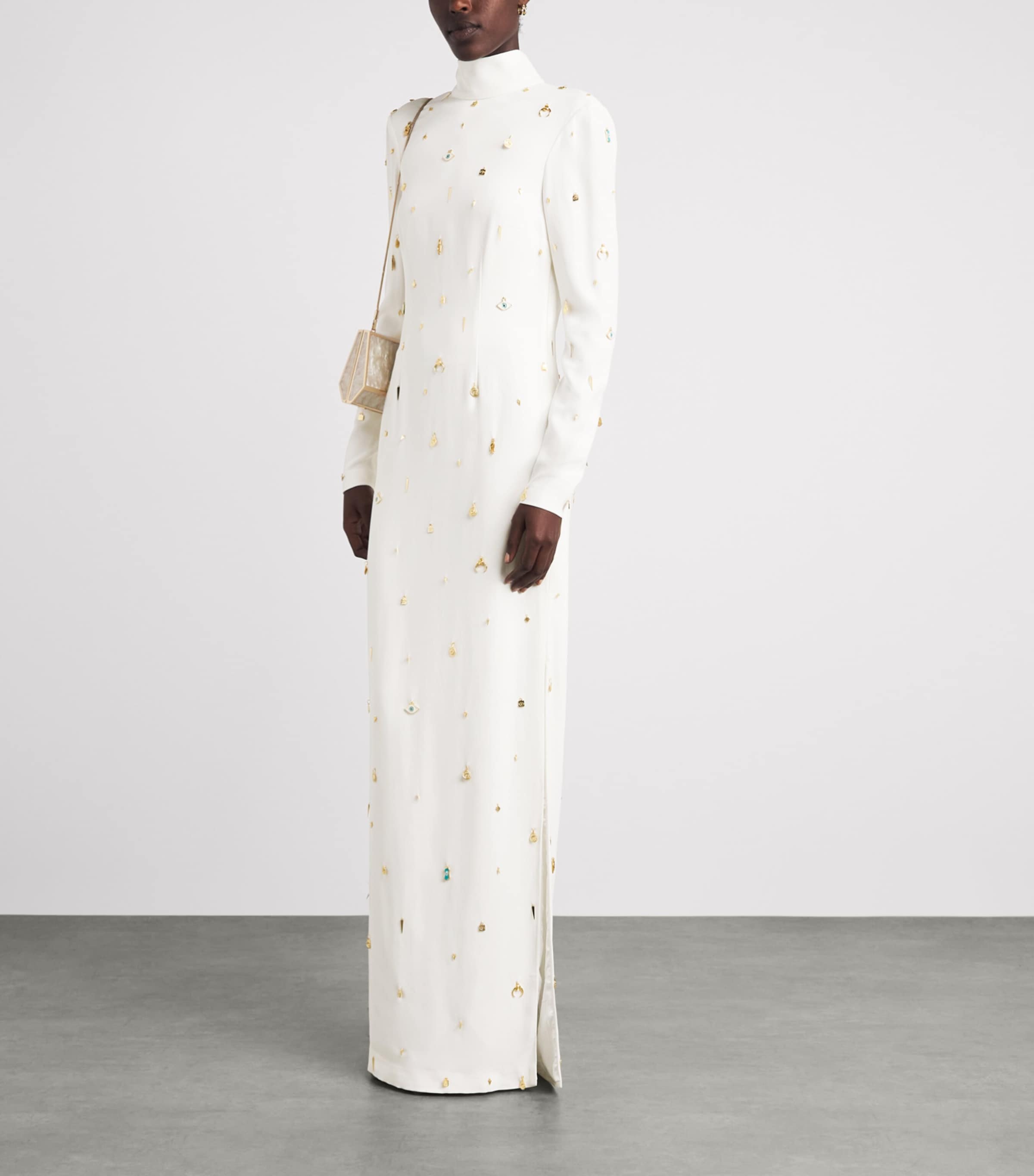 Ziyad Buainain Womens Charm Embellished Gown White Image 2