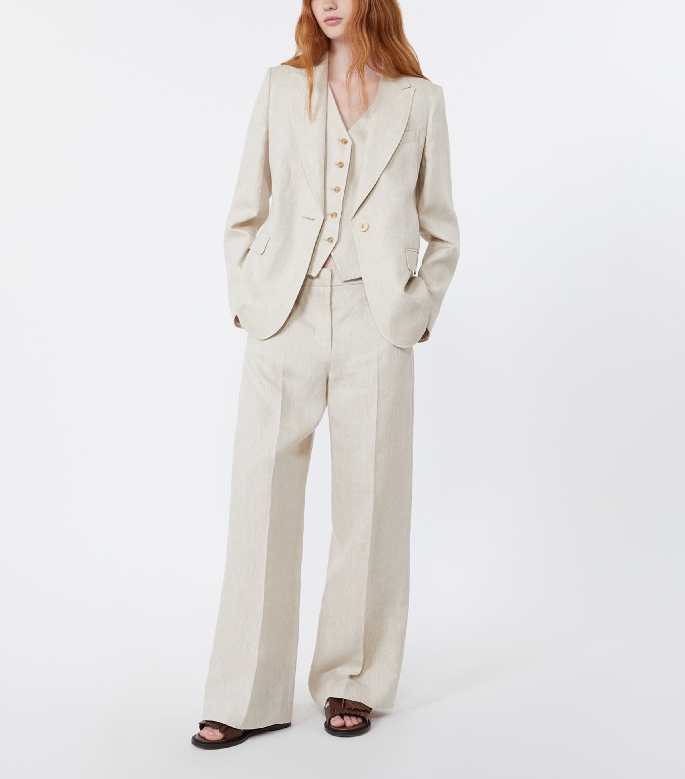 Weekend Max Mara Womens Linen Wide-Leg Trousers Ecru Image 2