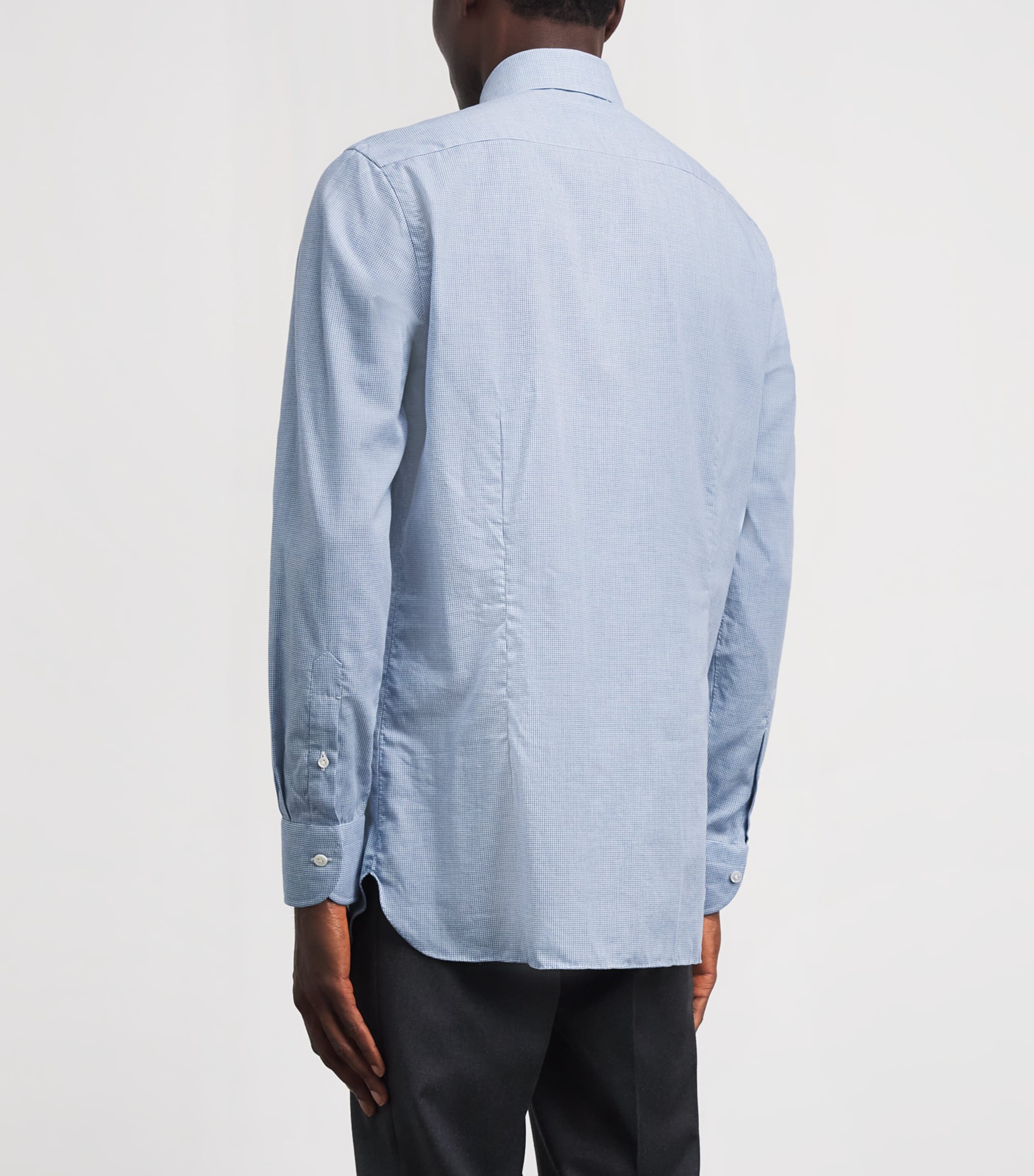 100HANDS Mens Cotton Houndstooth Shirt Blue Melange Image 5