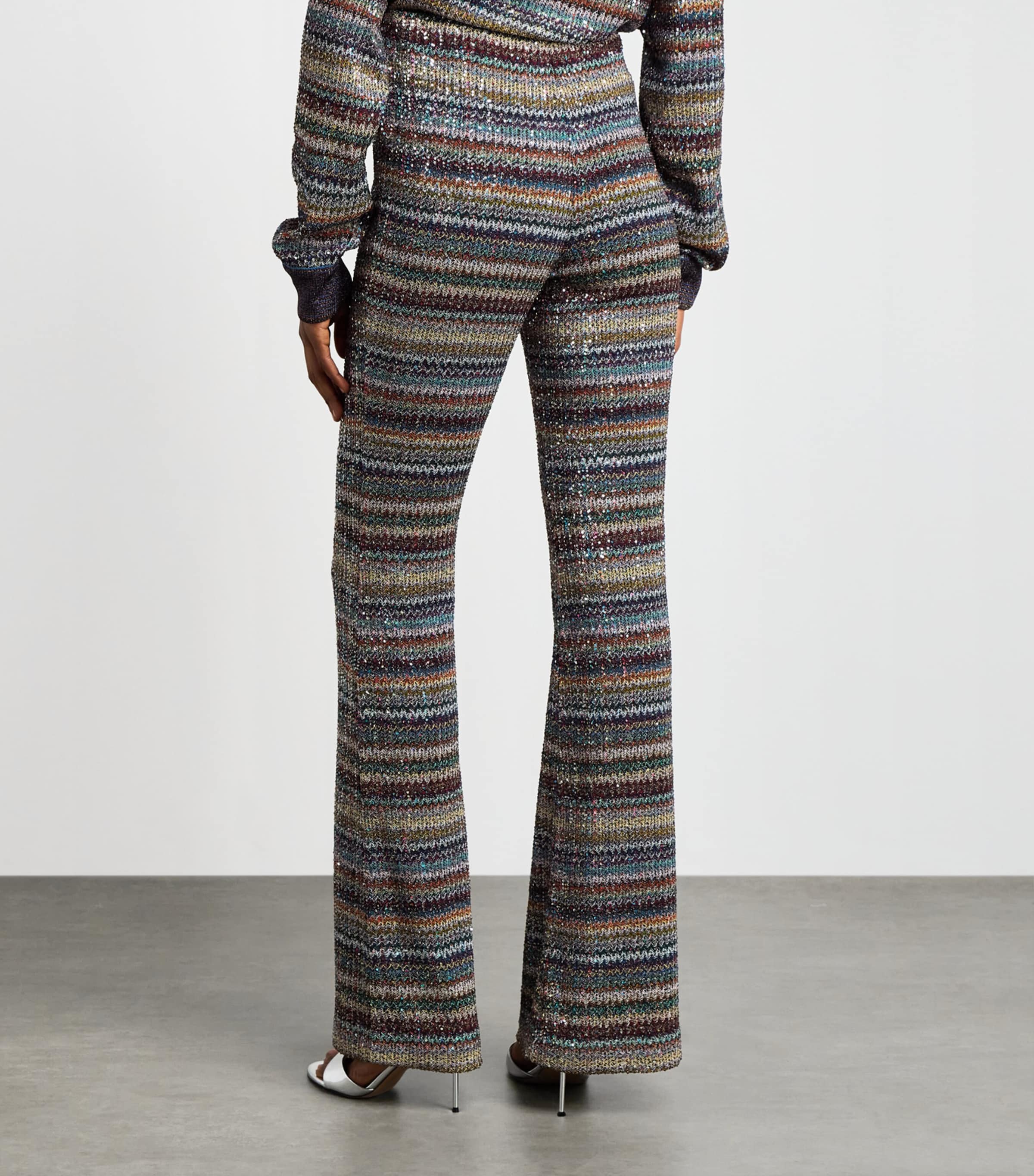 Missoni Womens Metallic Stripe Flared Trousers Smsqw Multi B/r/bge Image 5