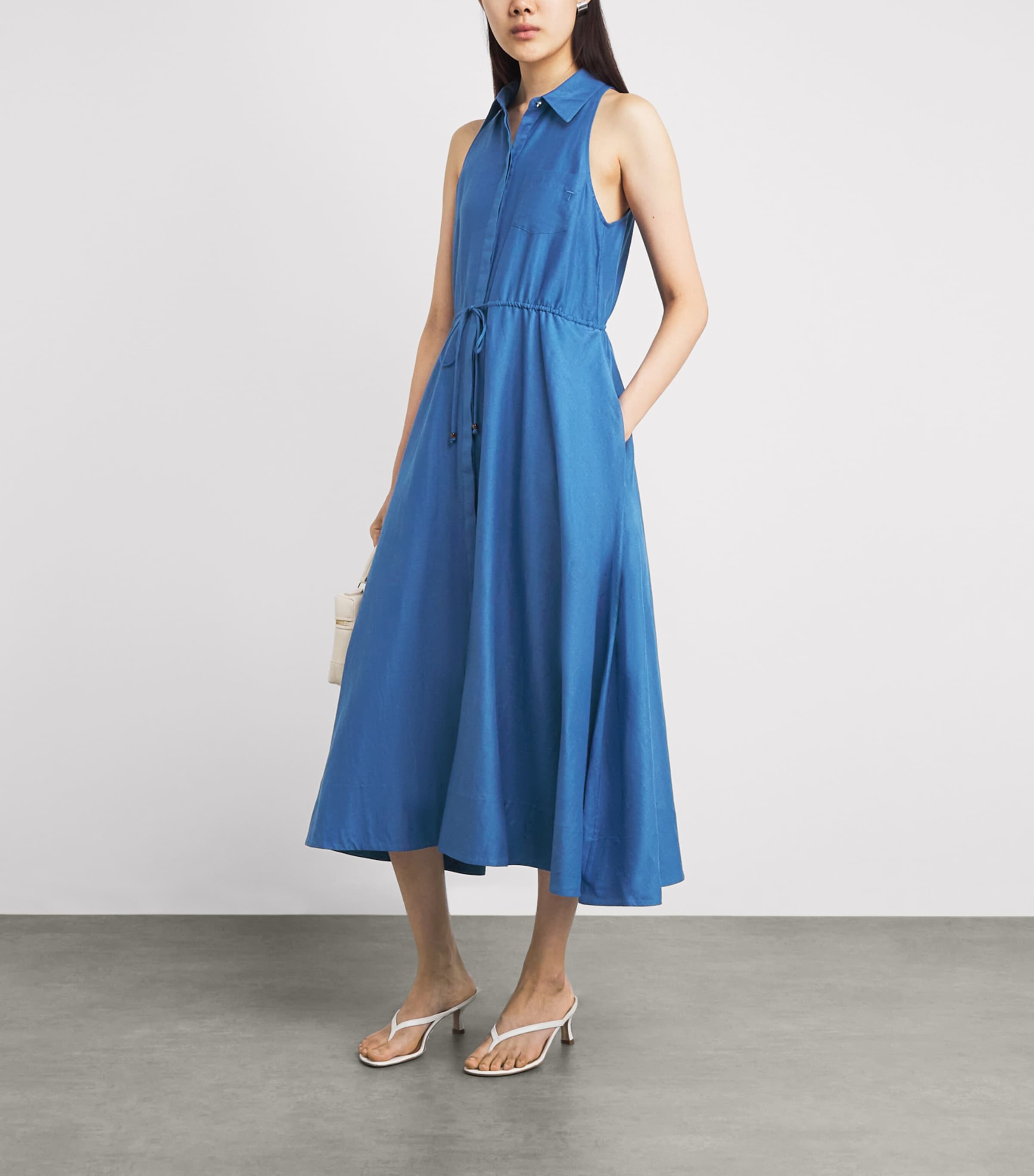 Toccin Womens Linen-Cotton Tiana Sleeveless Shirt Dress Ocean Image 2