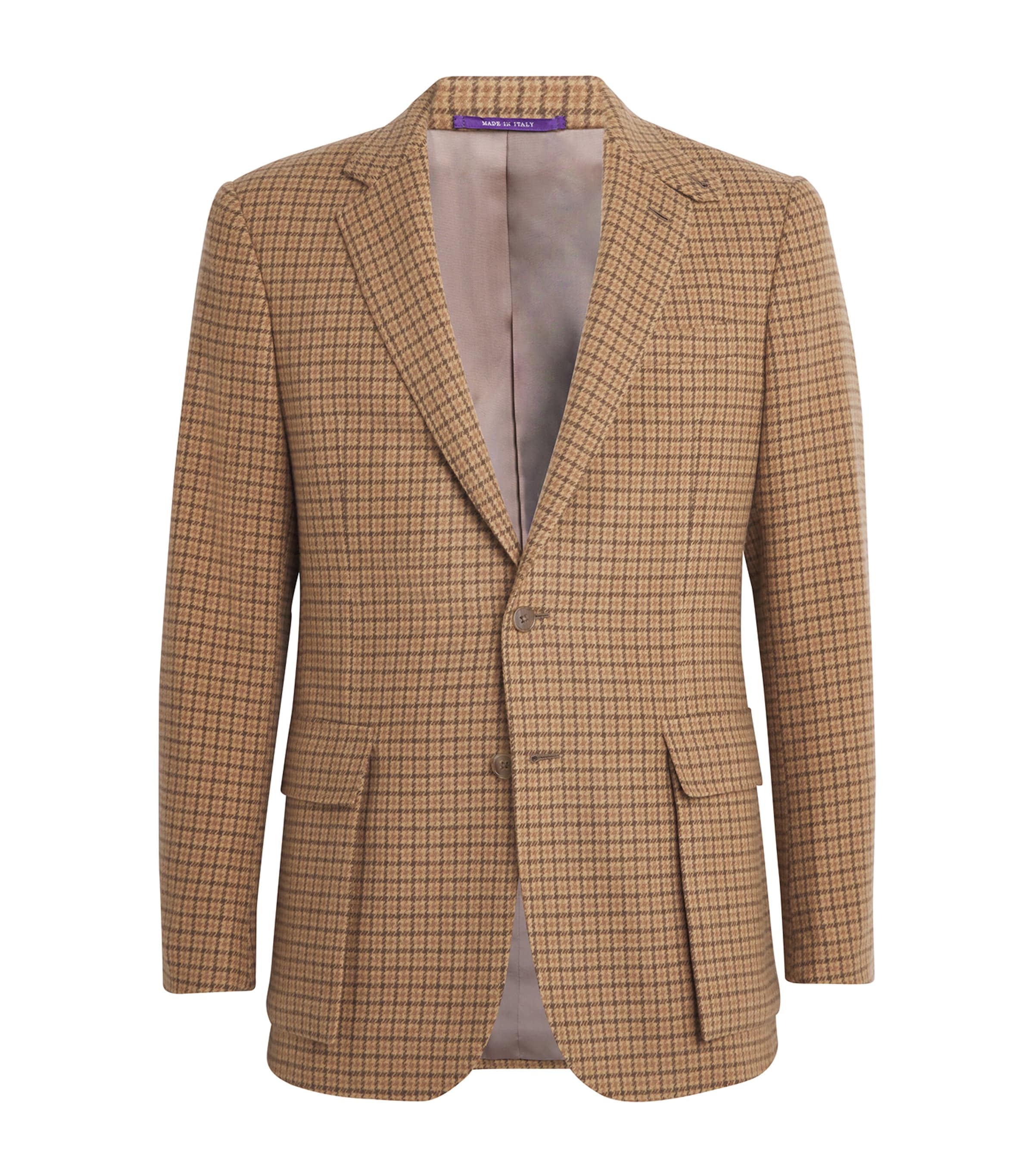 Ralph Lauren Purple Label Mens Cashmere-Wool Tweed Kent Blazer Camel Image 1