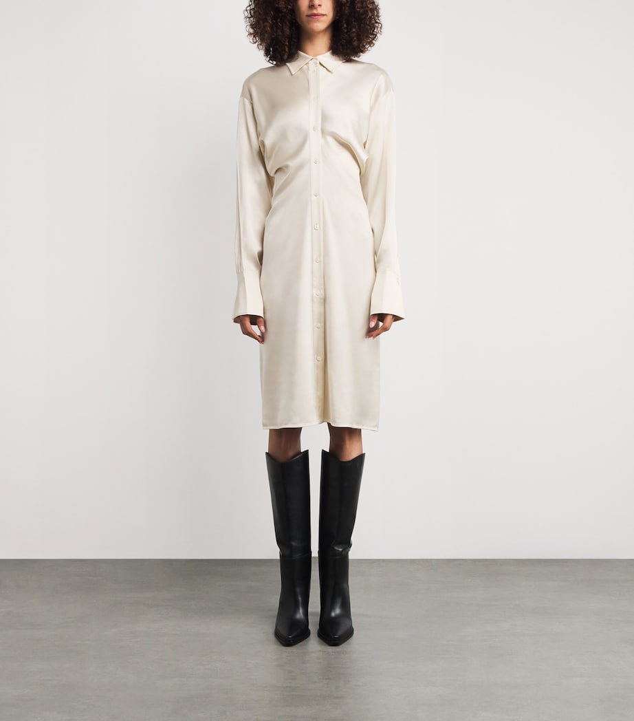 Satin Slouch-Waist Shirt Dress 007 SNOW Image 3