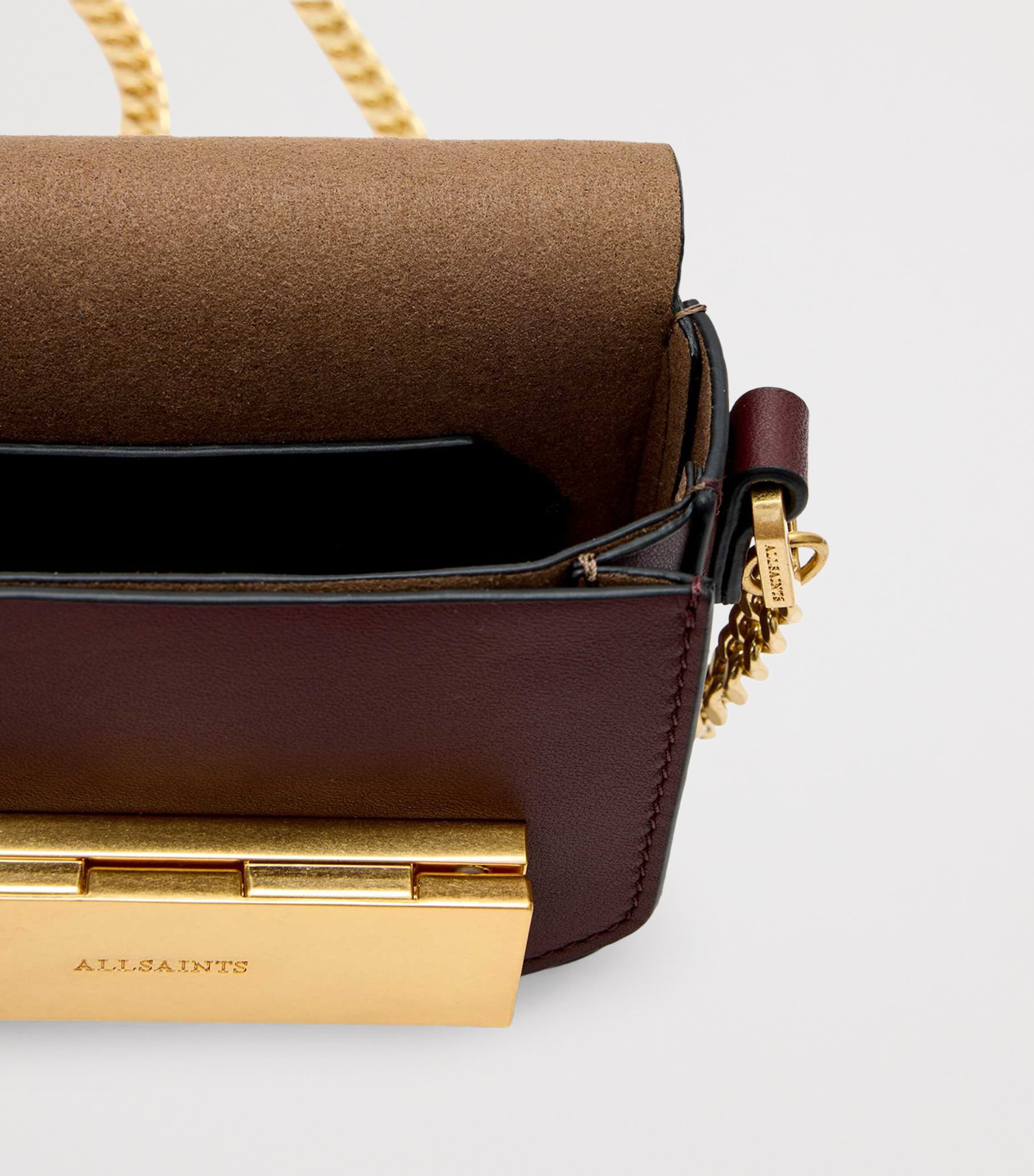 AllSaints Leather Etta Cross-Body Bag Dark Red Image 5