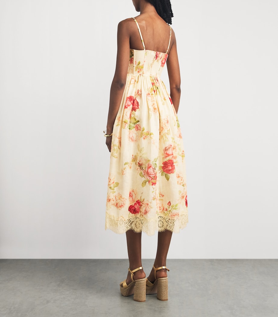 Zimmermann Womens Linen Floral Print Roselight Midi Dress Cmrf Cream Rose Flrl Image 4