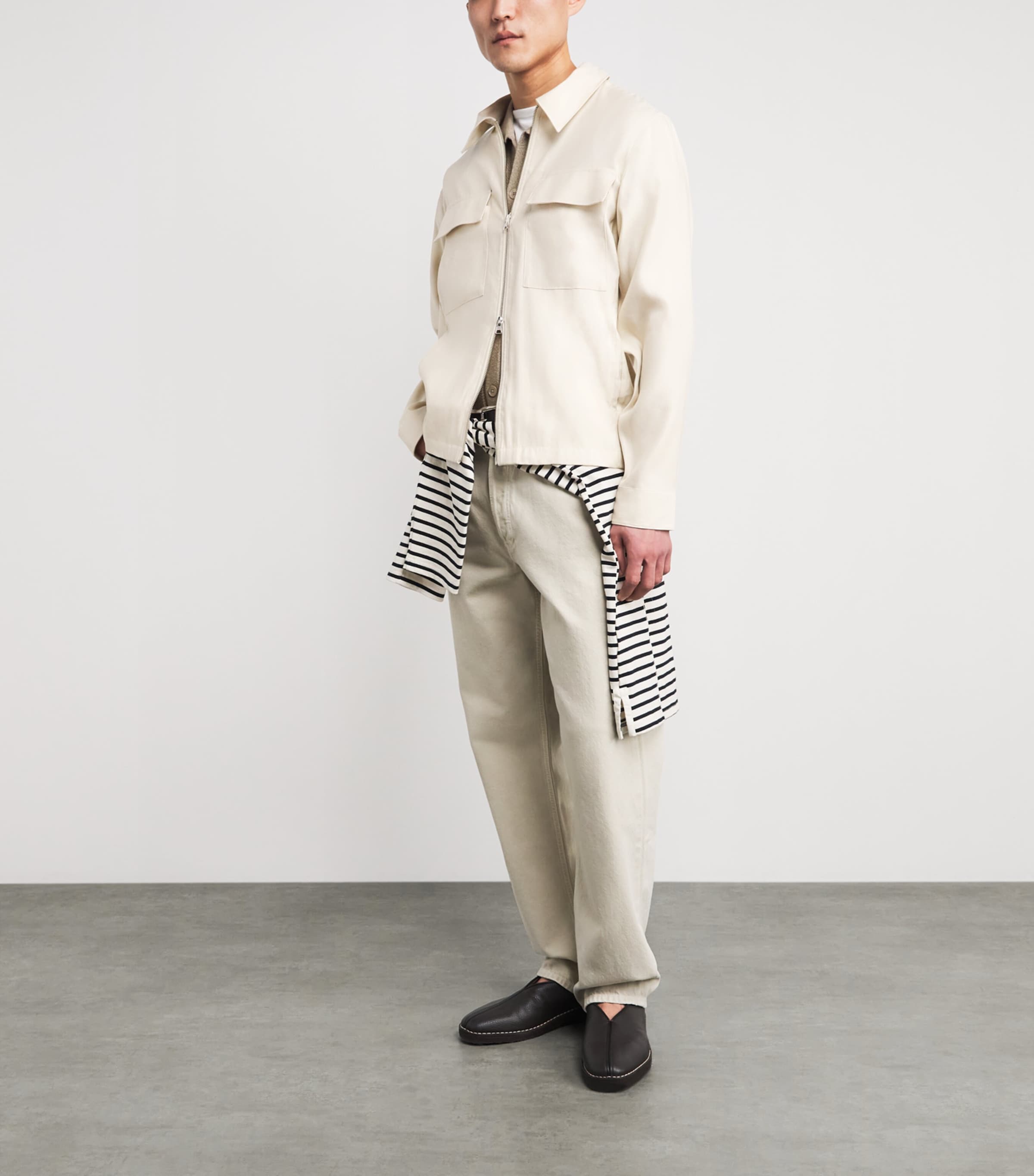 NN.07 Mens Viscose-Linen Zip-Up Overshirt Ivory Image 2