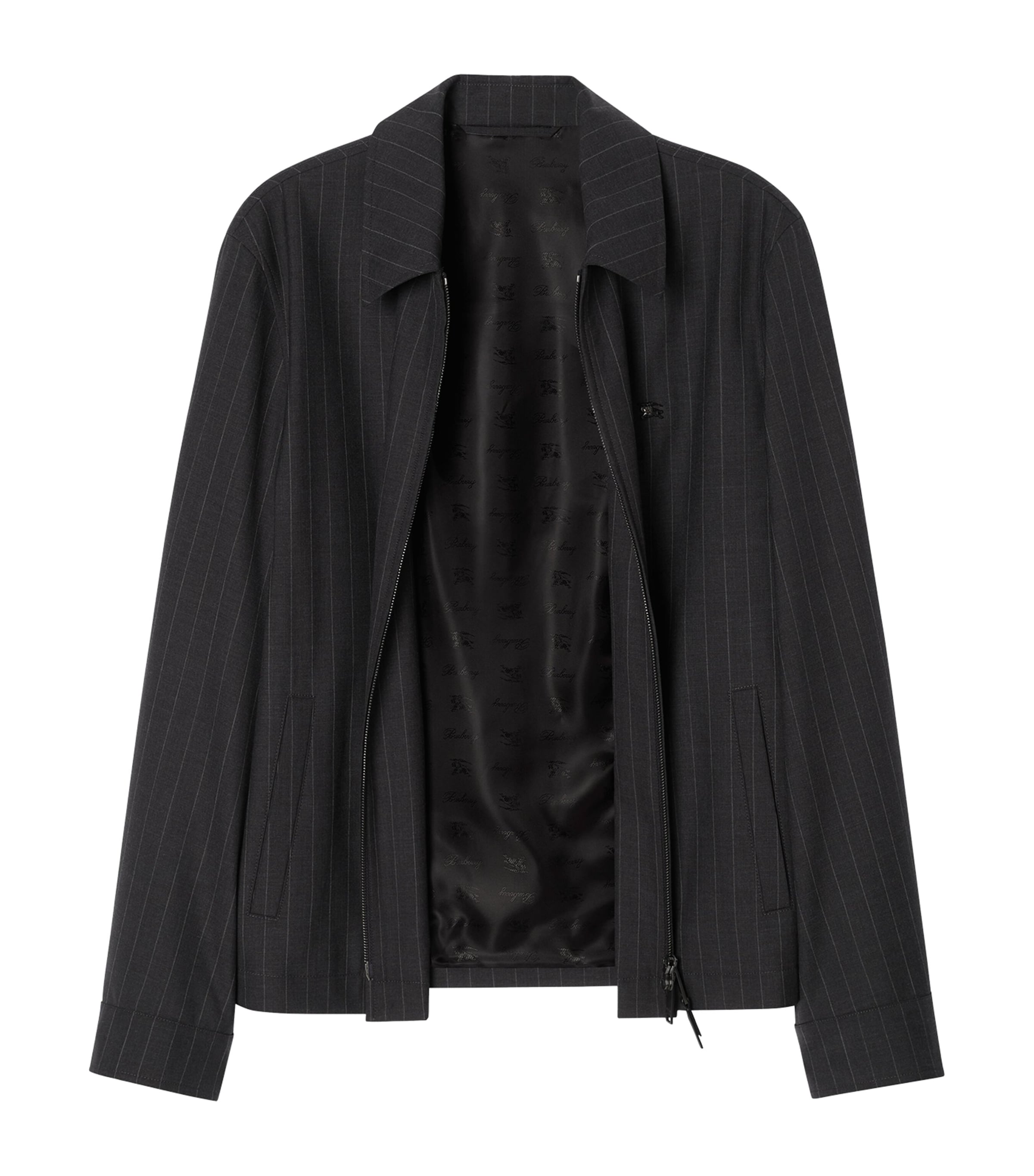Burberry Mens Wool Pinstripe Bloomsbury Harrington Jacket Iron Grey Stripe Image 5