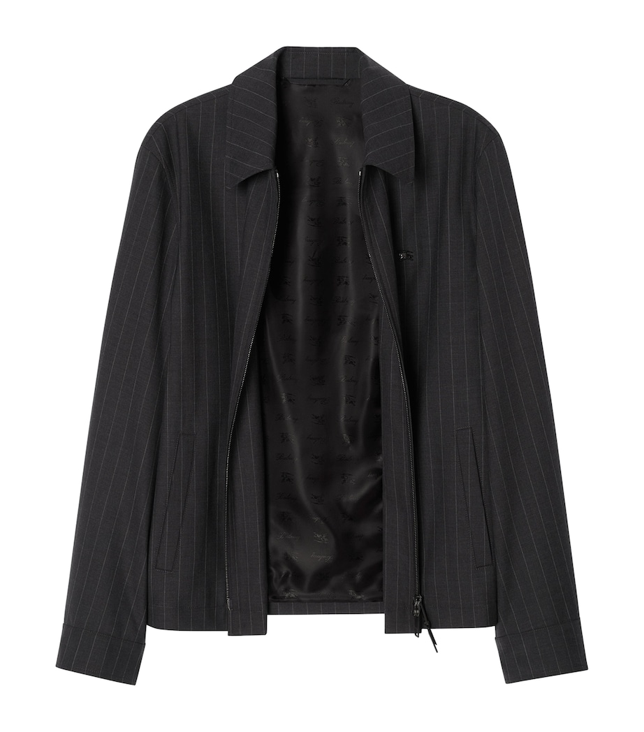 Burberry Mens Wool Pinstripe Bloomsbury Harrington Jacket Iron Grey Stripe Image 5