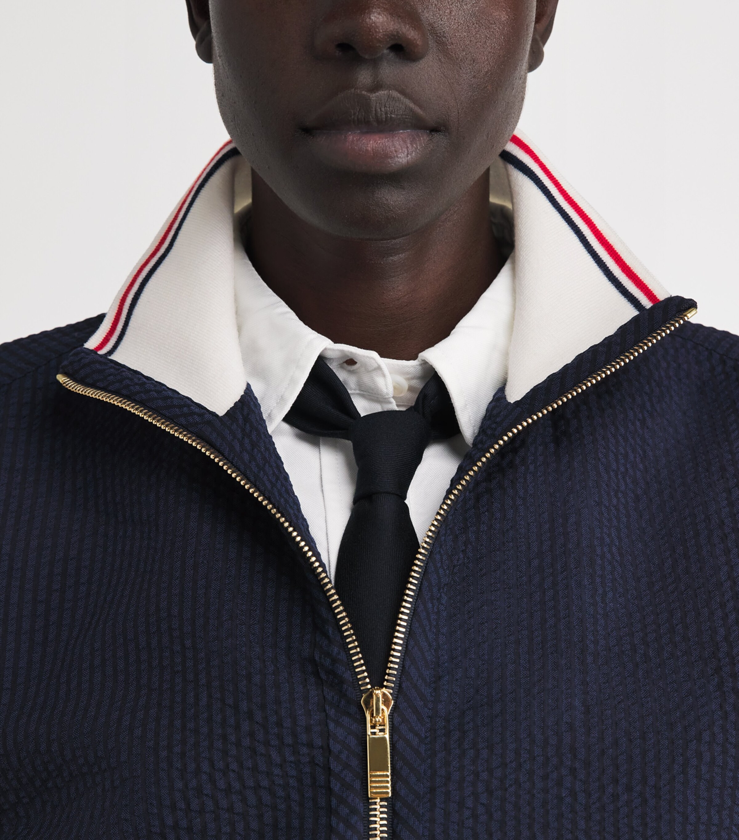 Thom Browne Womens Wool Seersucker Track Jacket Navy Image 3