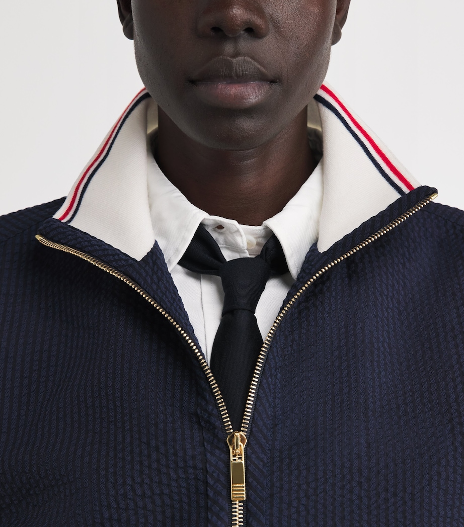 Thom Browne Womens Wool Seersucker Track Jacket Navy Image 3