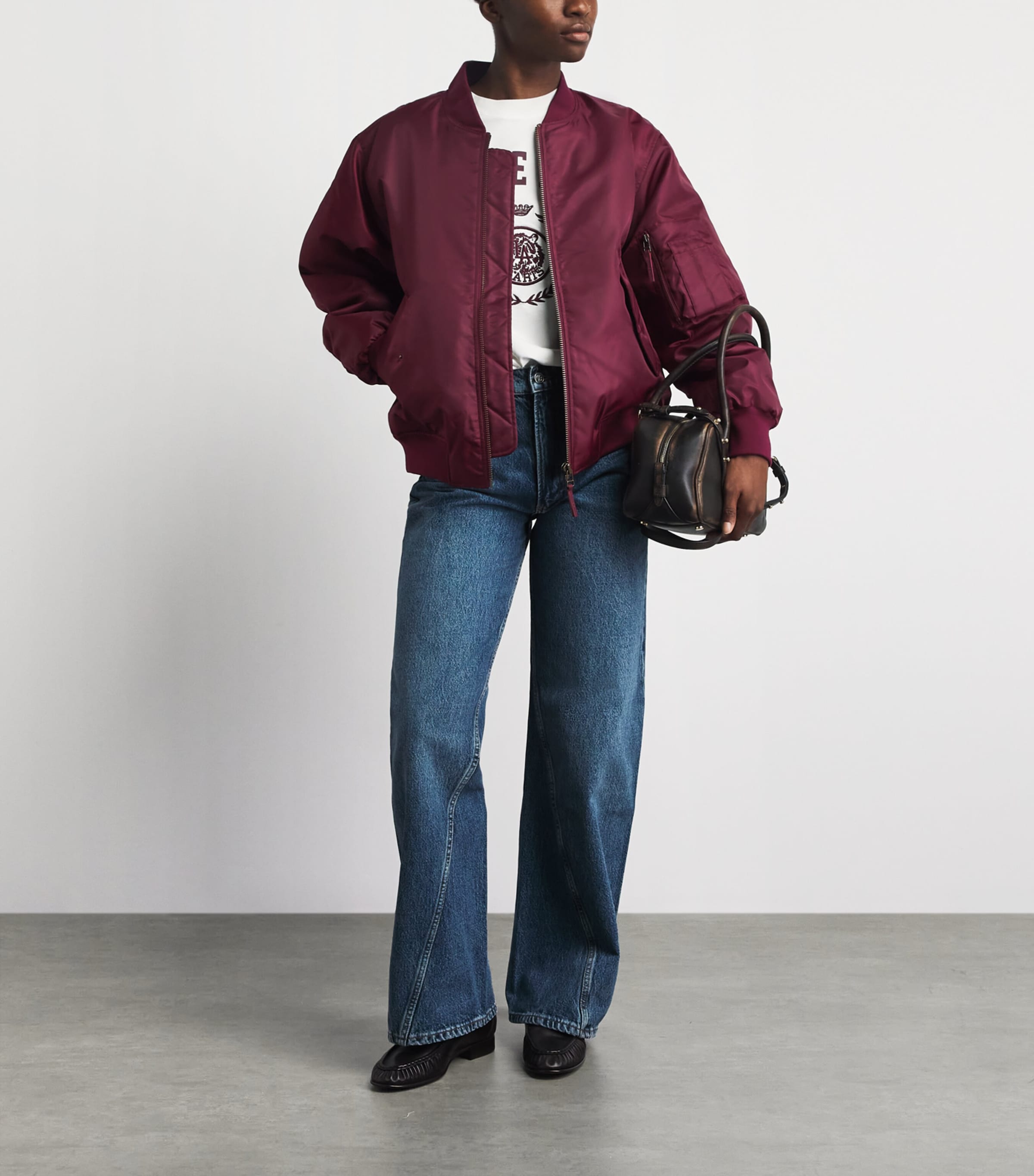 ANINE BING Womens Cropped Leon Bomber Jacket Burgundy Image 2