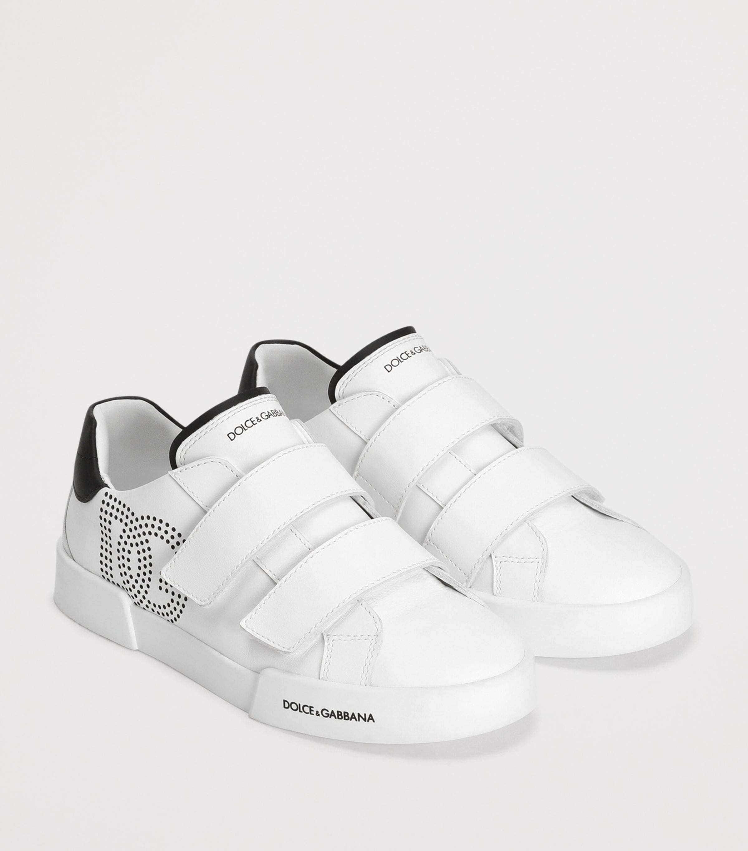 Dolce&Gabbana Kids Leather Logo Velcro Sneakers White/black Image 2