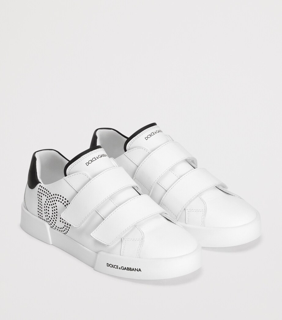 Dolce&Gabbana Kids Leather Logo Velcro Sneakers White/black Image 2