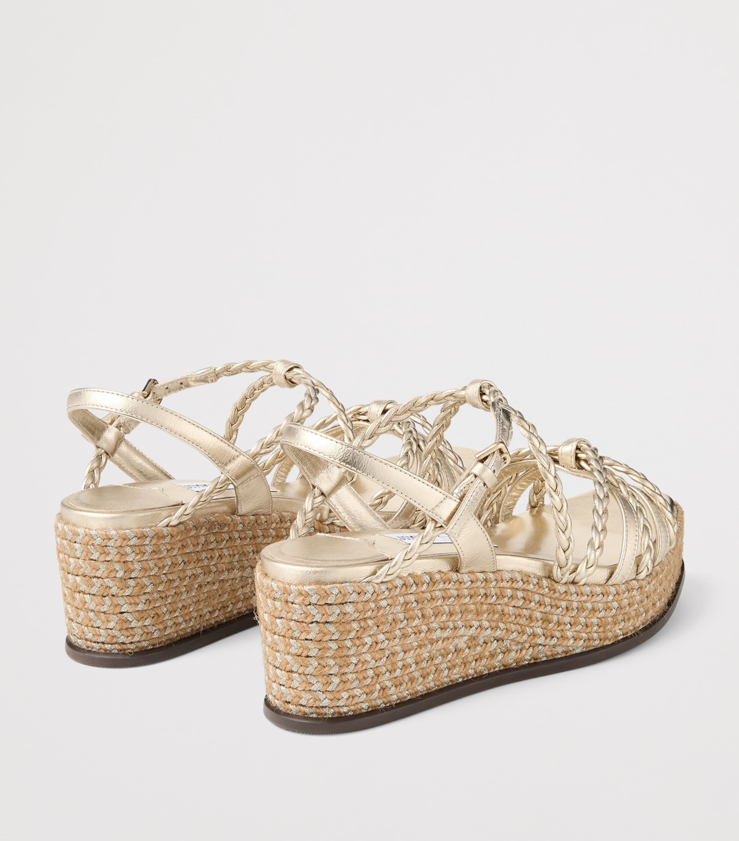 Jimmy Choo Nyra 60 Leather Wedge Sandals Soft Gold Mix Image 3