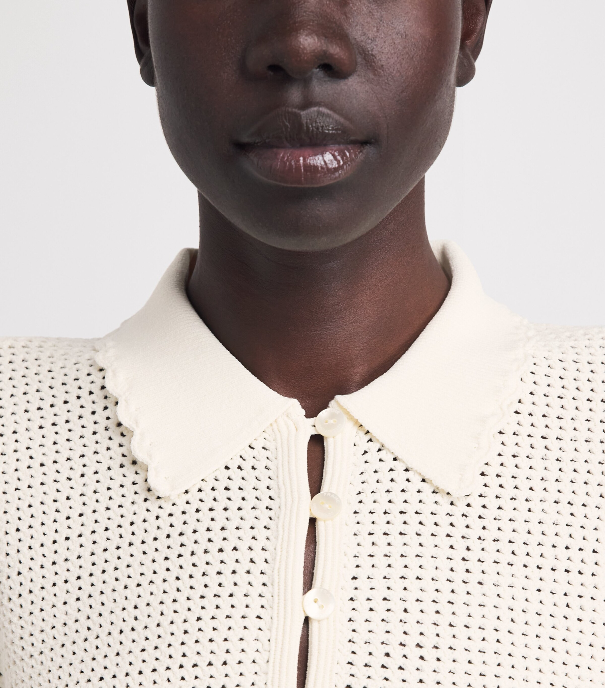 FRAME Womens Crochet Daybreak Polo shirt Cream Image 3