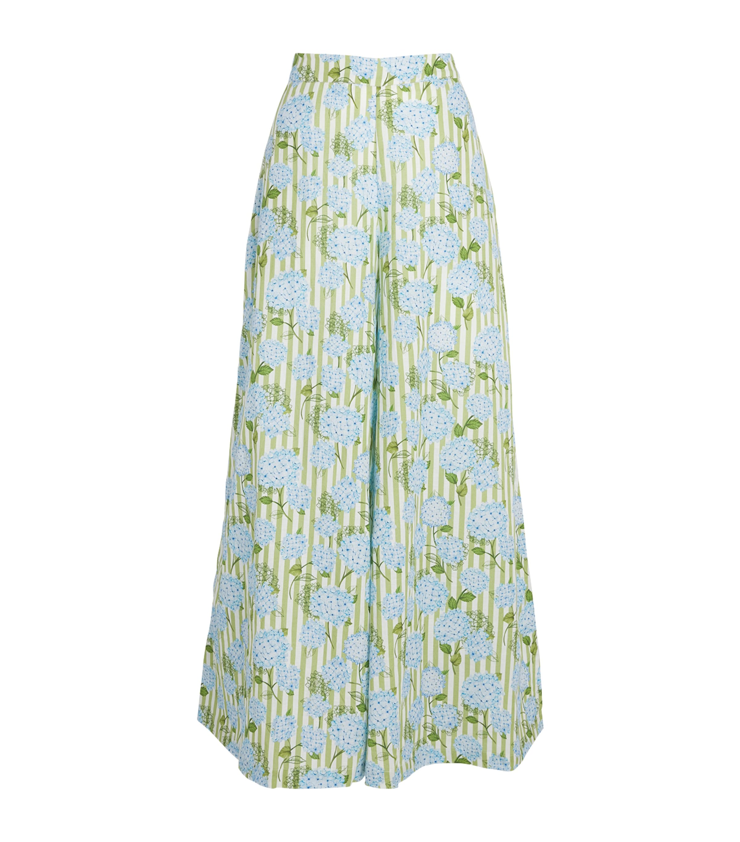 Verandah Womens Linen-Cotton Wide-Leg Hydrangea Trousers Iv & Grn Hydr Stripe Image 1