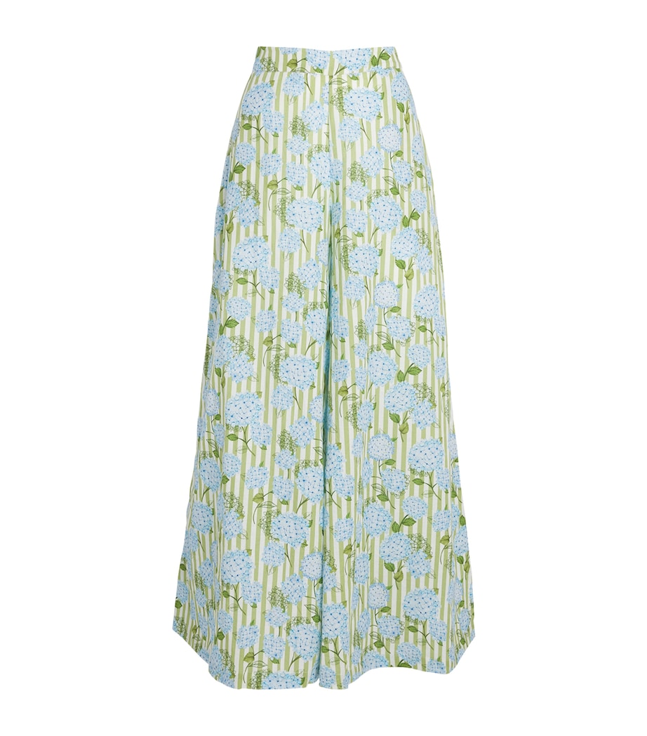 Verandah Womens Linen-Cotton Wide-Leg Hydrangea Trousers Iv & Grn Hydr Stripe Image 1