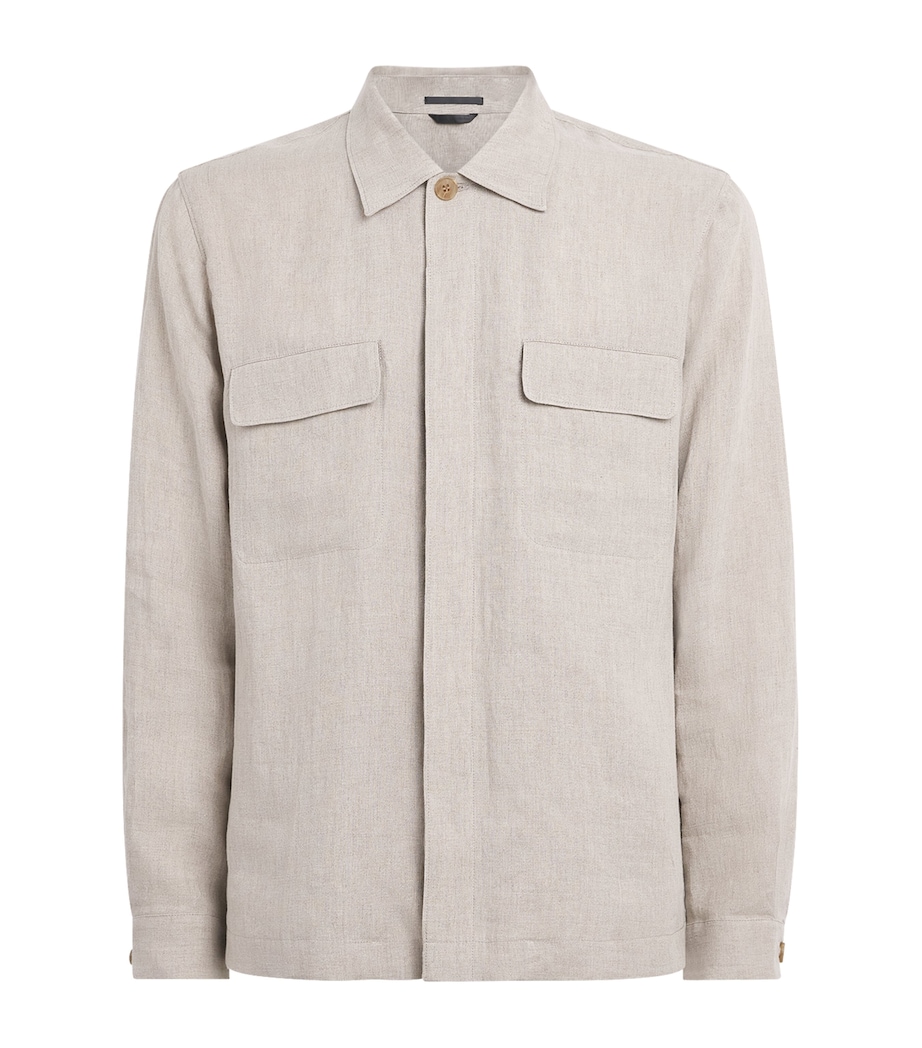 Sunspel Mens Linen Overshirt Brbd Sand Image 1