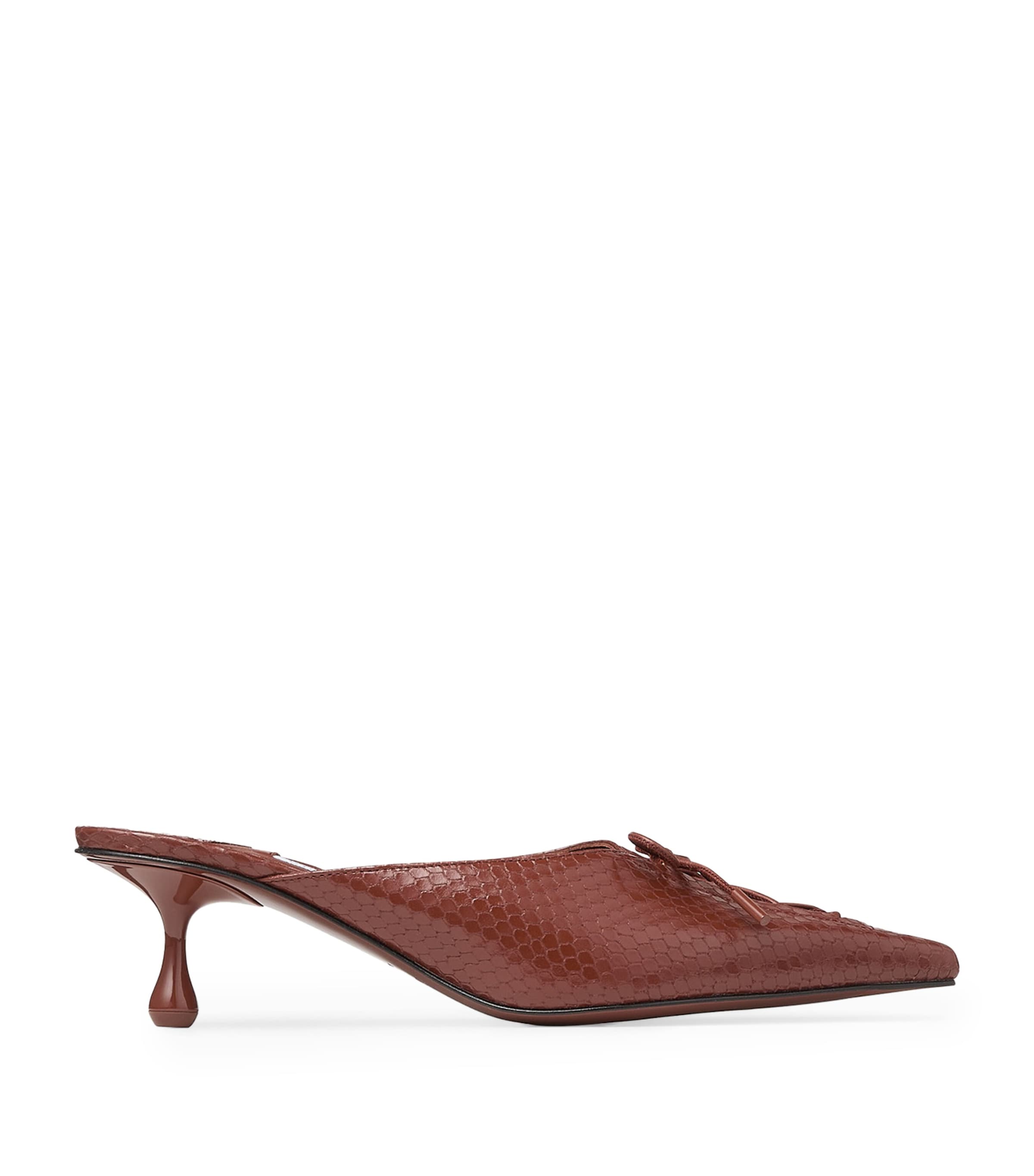 Jimmy Choo Scarlett 50 Leather Snake-print Mules In Brown