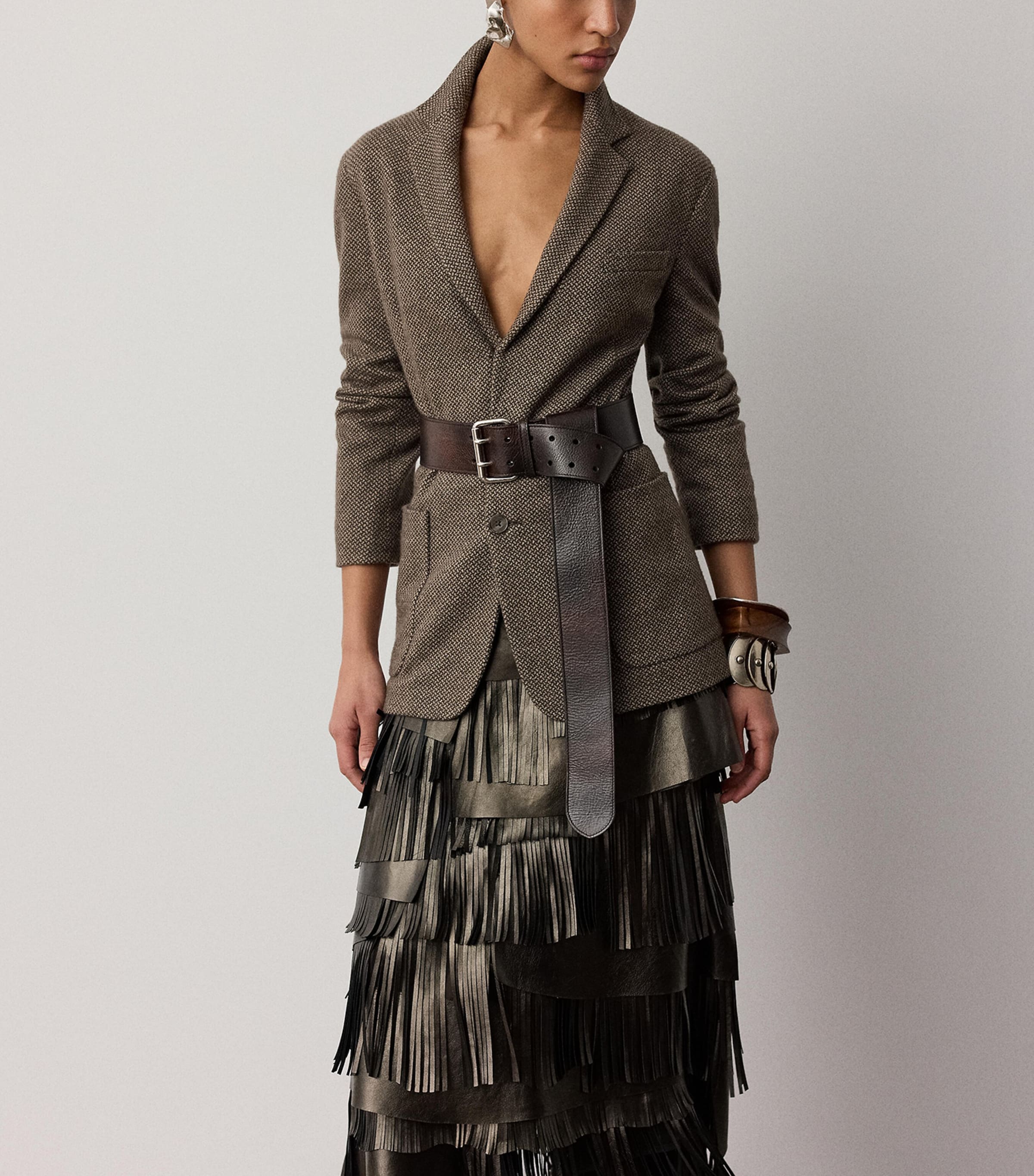 Ralph Lauren Collection Womens Leather Fringe Belinda Skirt Bronze Image 4