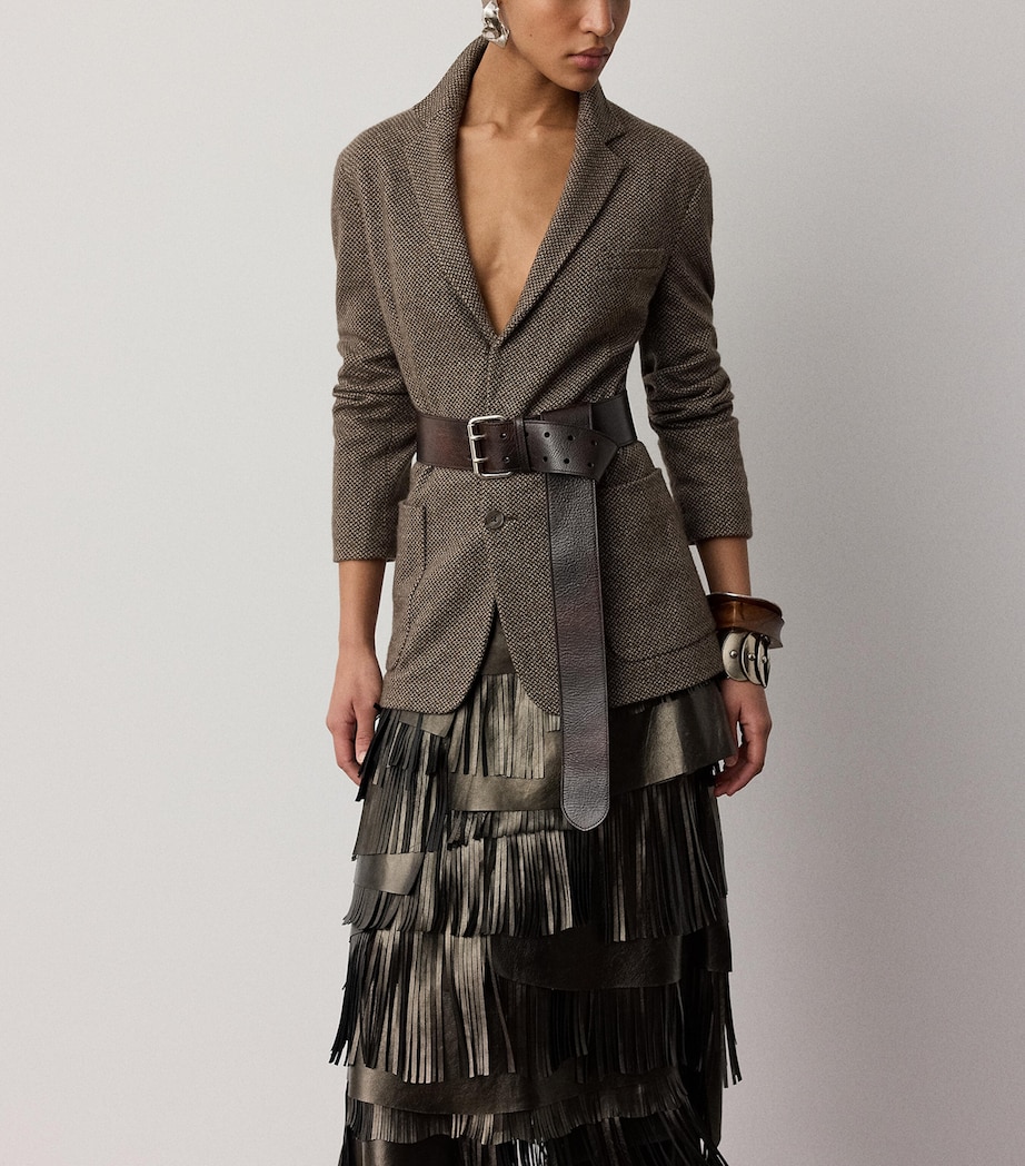 Ralph Lauren Collection Womens Leather Fringe Belinda Skirt Bronze Image 4