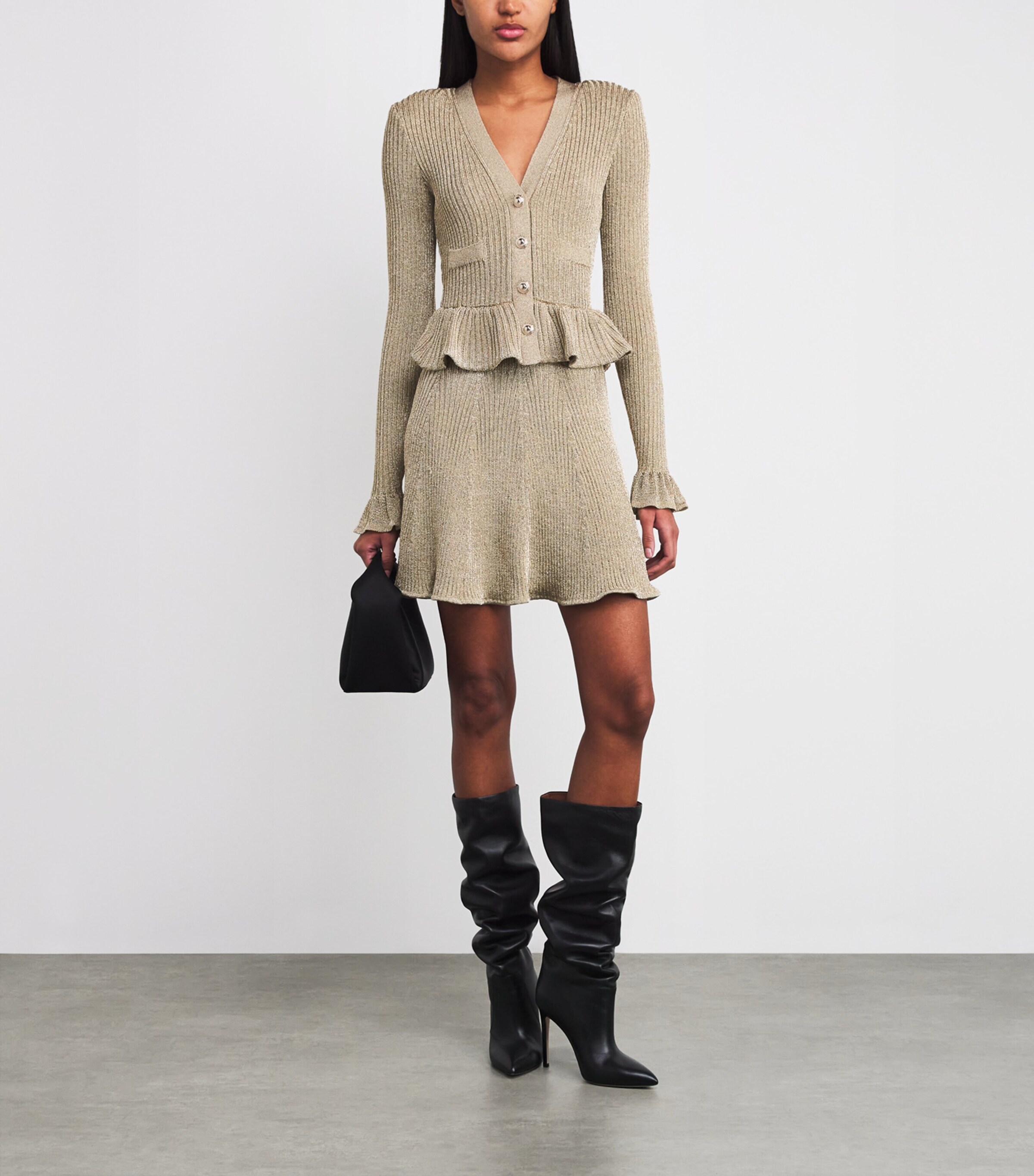 Lurex Peplum Mini Dress GOLD Image 2