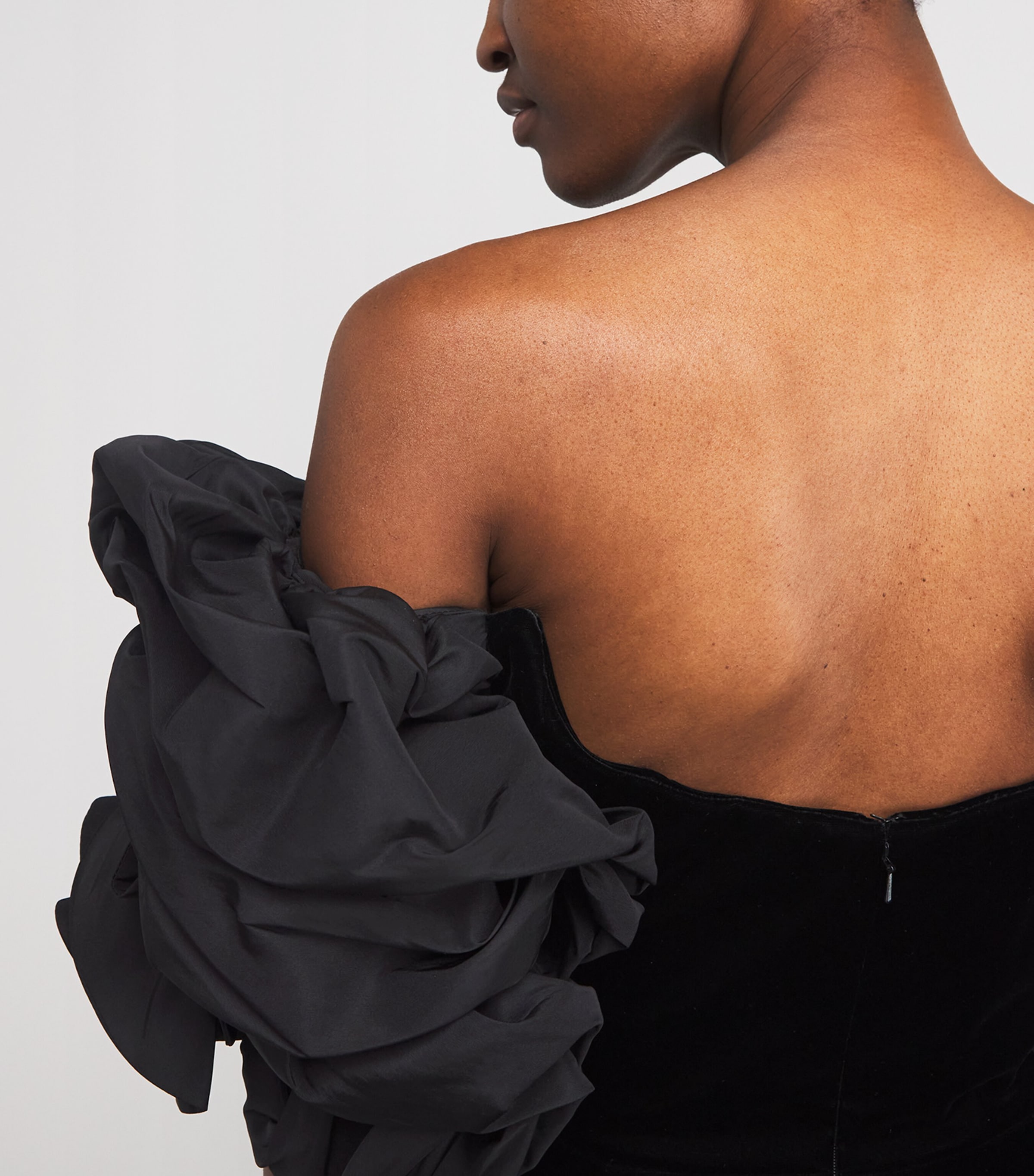 Stretch-Velvet Rosette Mini Dress 001 BLACK Image 6