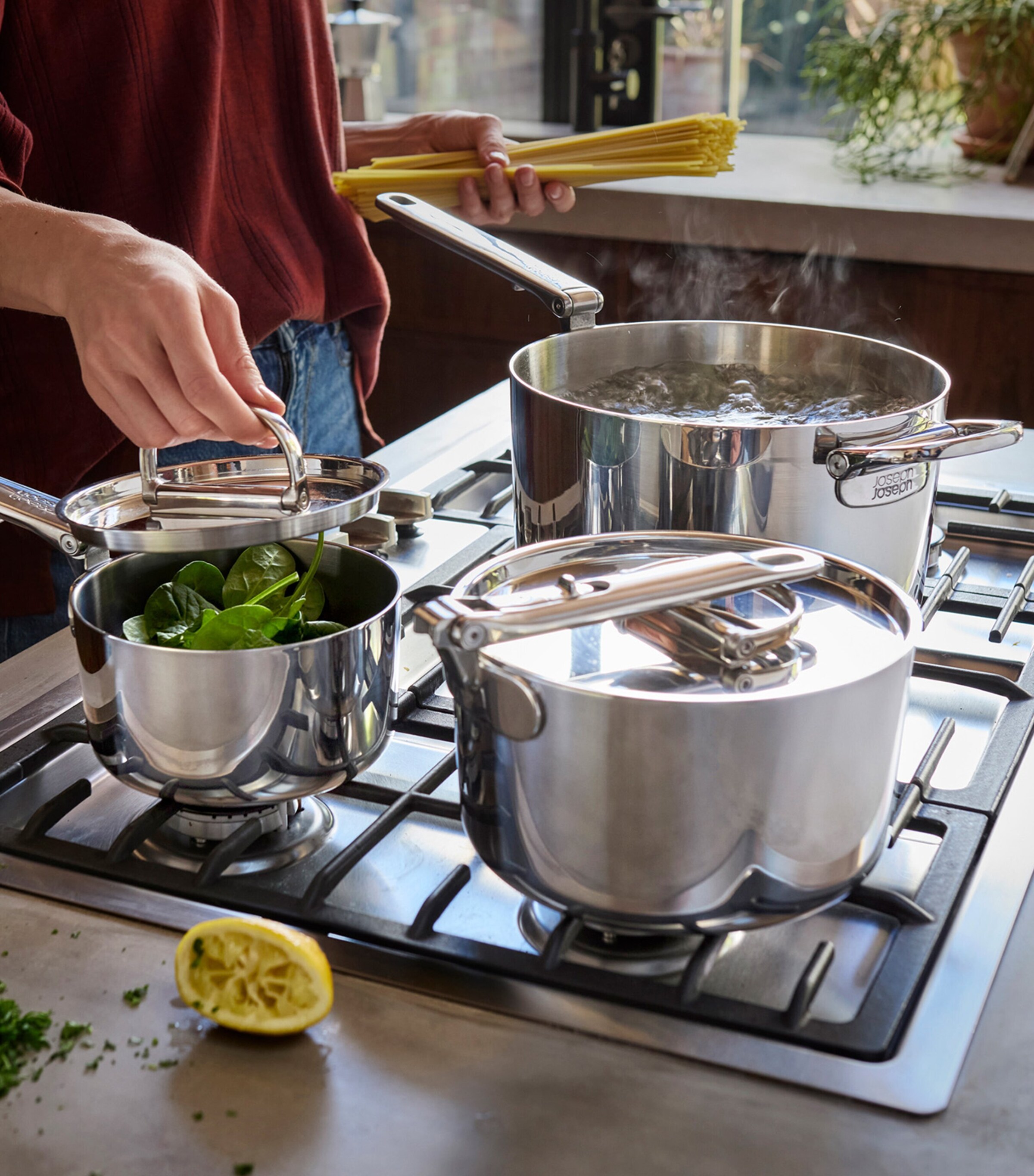Space Steel Folding-Handle 3-Piece Saucepan Set STAINLESS STEEL Image 2